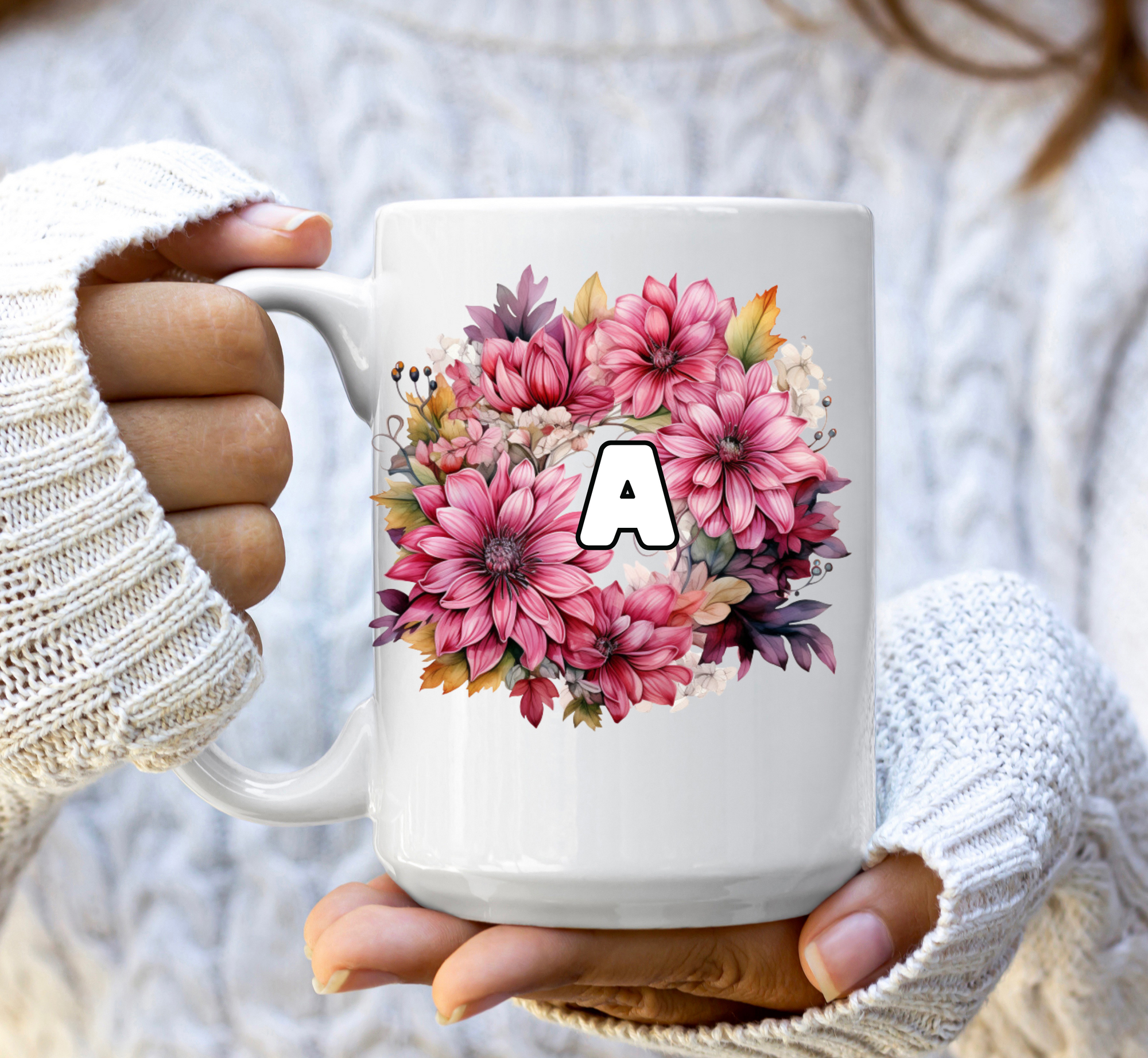 PERSONALIZATION FLOWER INITIAL MUG