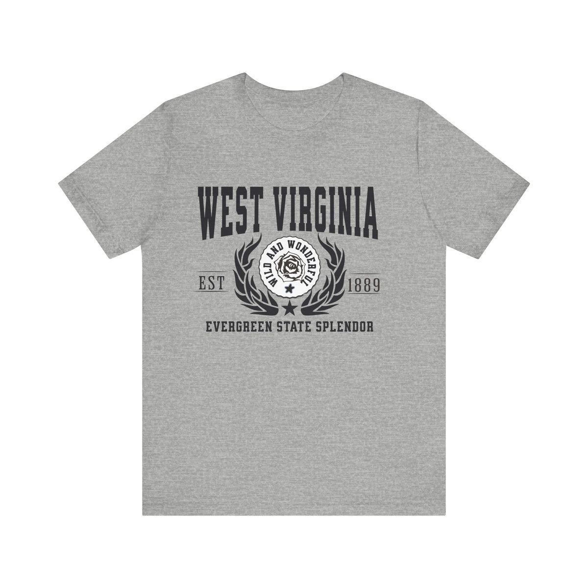 West Virginia State T-Shirt – &quot;Evergreen Mountain Splendor&quot; Slogan Tee, Perfect for Proud West Virginians and Nature Enthusiasts