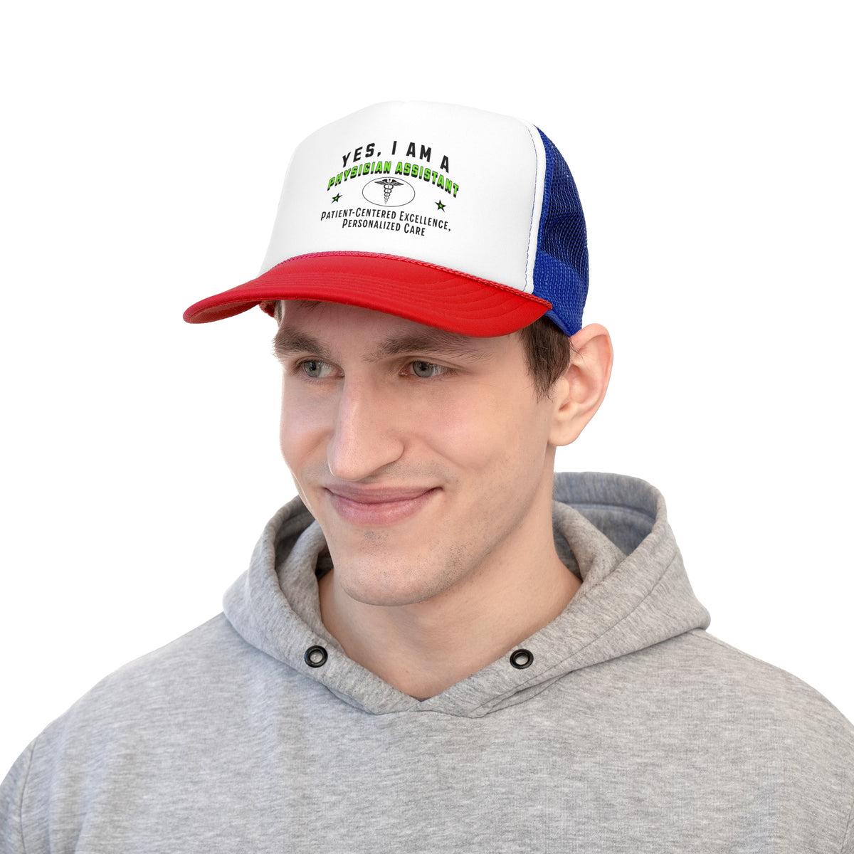 YES, I AM A PHYSICIAN ASSISTANT&quot; Trucker Hat – Patient-Centered Excellence, Personalized Care | Adjustable Mesh-Back Cap for Medical Professionals