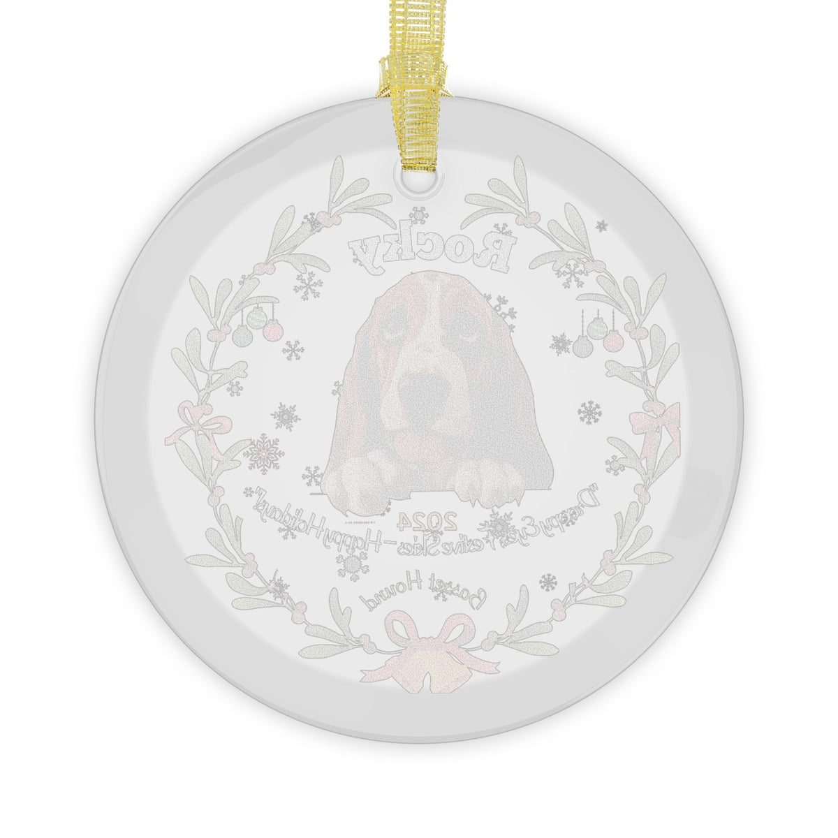 ersonalized Basset Hound Glass Christmas Ornament – Custom Dog Name and Year Keepsake