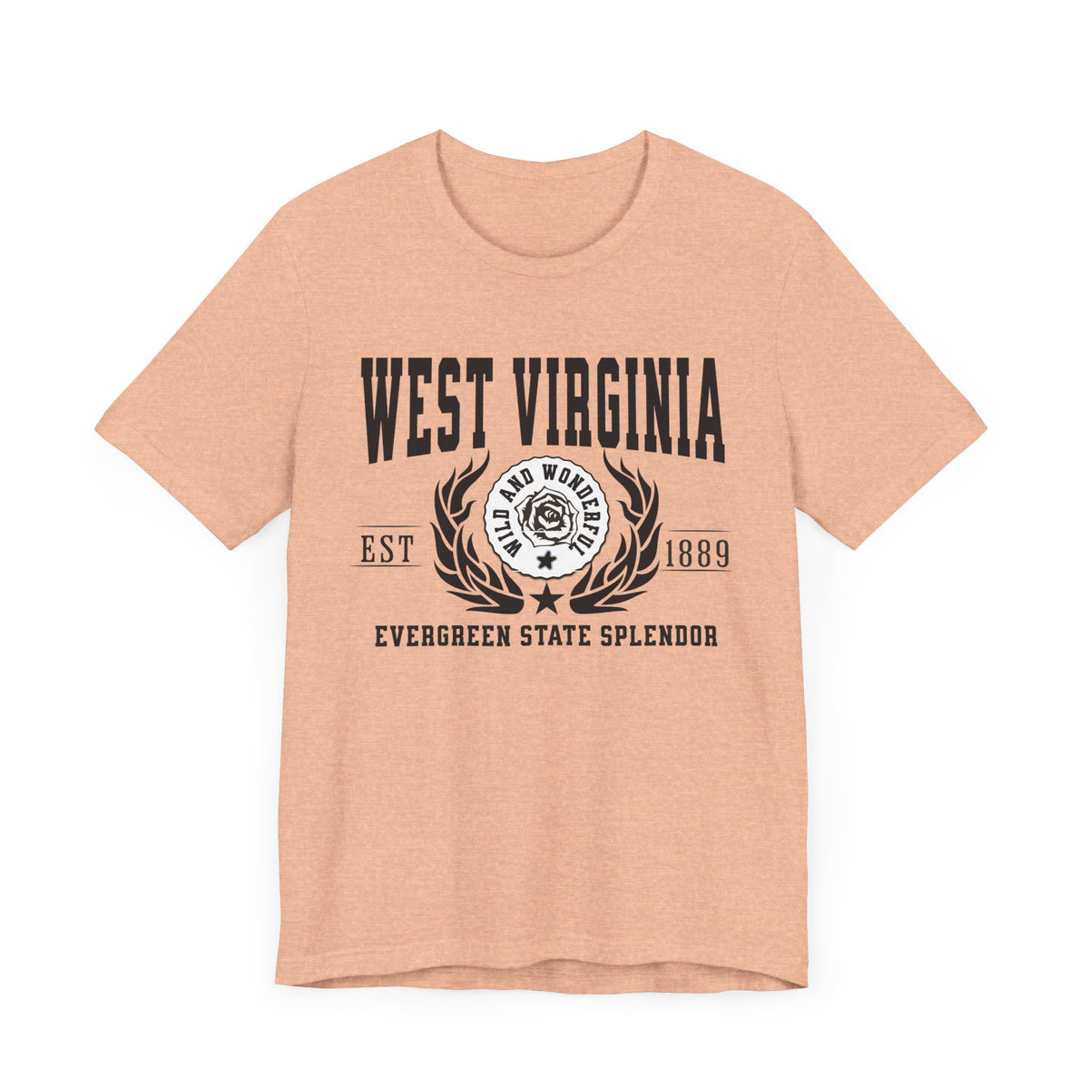 West Virginia State T-Shirt – &quot;Evergreen Mountain Splendor&quot; Slogan Tee, Perfect for Proud West Virginians and Nature Enthusiasts