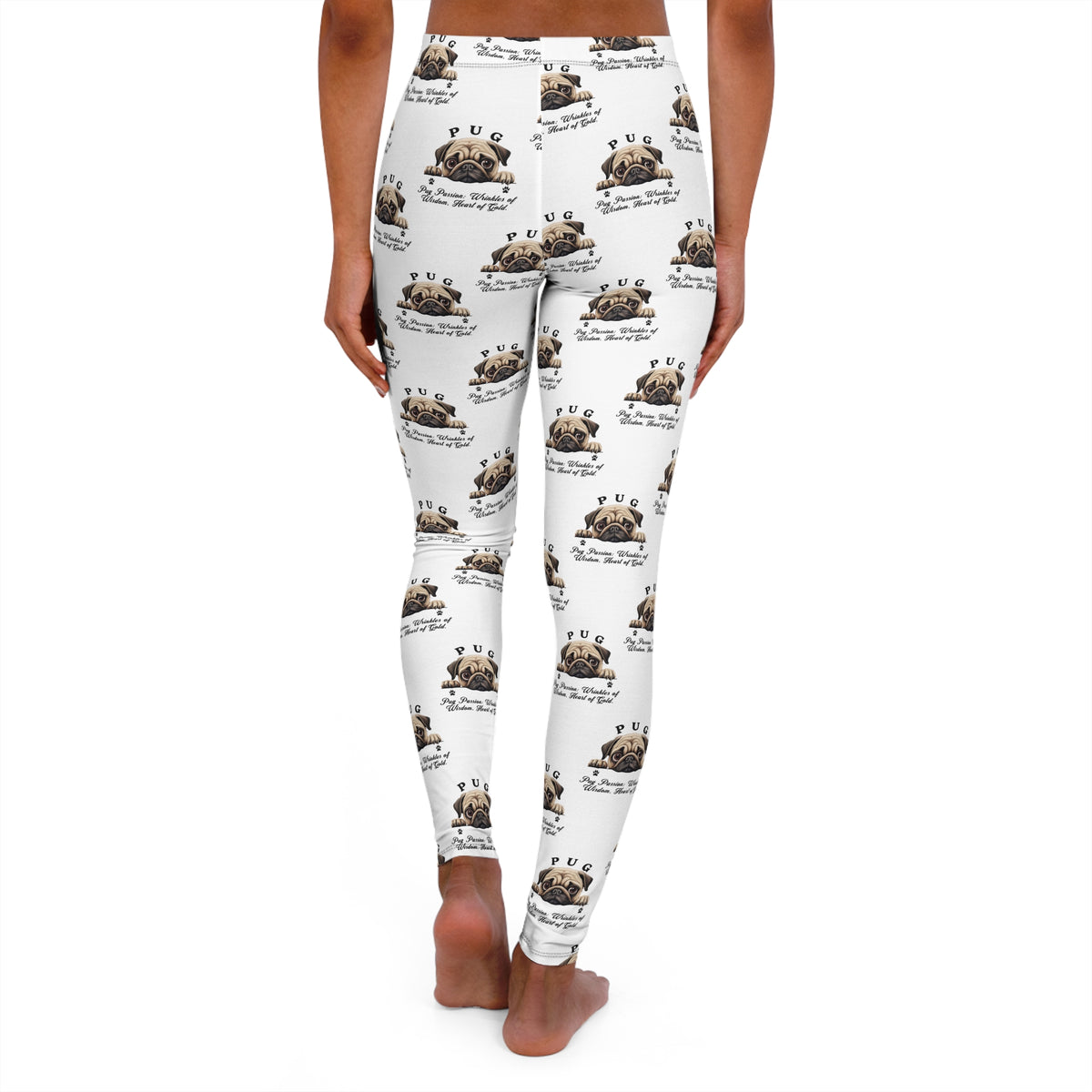 Pug &quot;Passion: Wrinkles of Wisdom, Heart of Gold&quot; Skinny High-Waisted Yoga Leggings – Celebrate the Charm of Pugs with Every Move