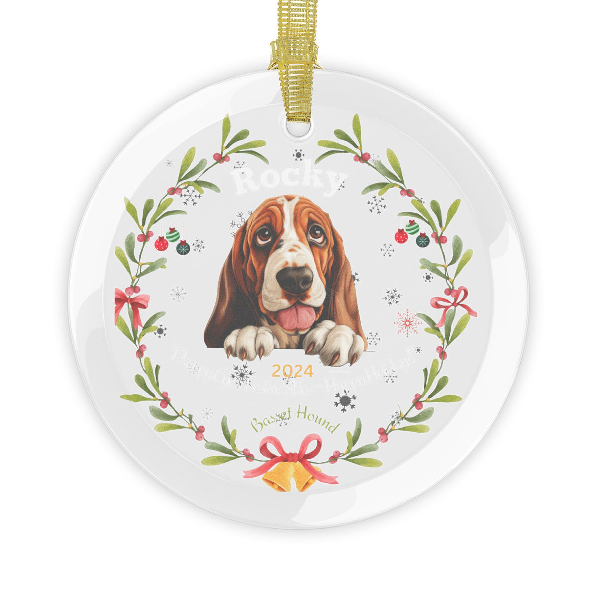 ersonalized Basset Hound Glass Christmas Ornament – Custom Dog Name and Year Keepsake