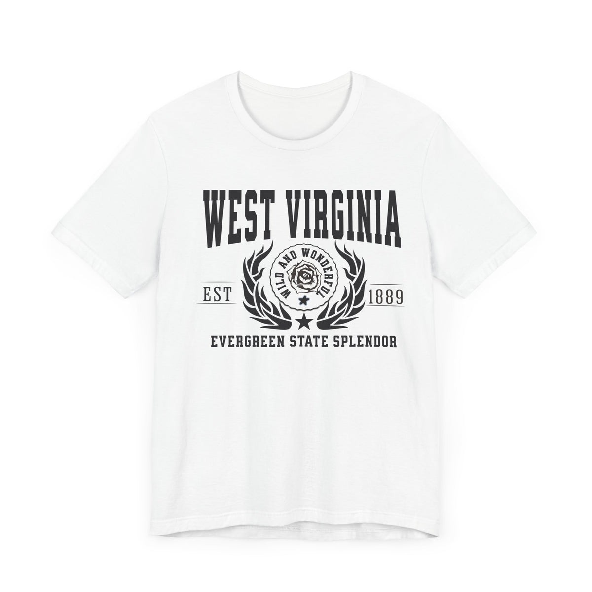 West Virginia State T-Shirt – &quot;Evergreen Mountain Splendor&quot; Slogan Tee, Perfect for Proud West Virginians and Nature Enthusiasts