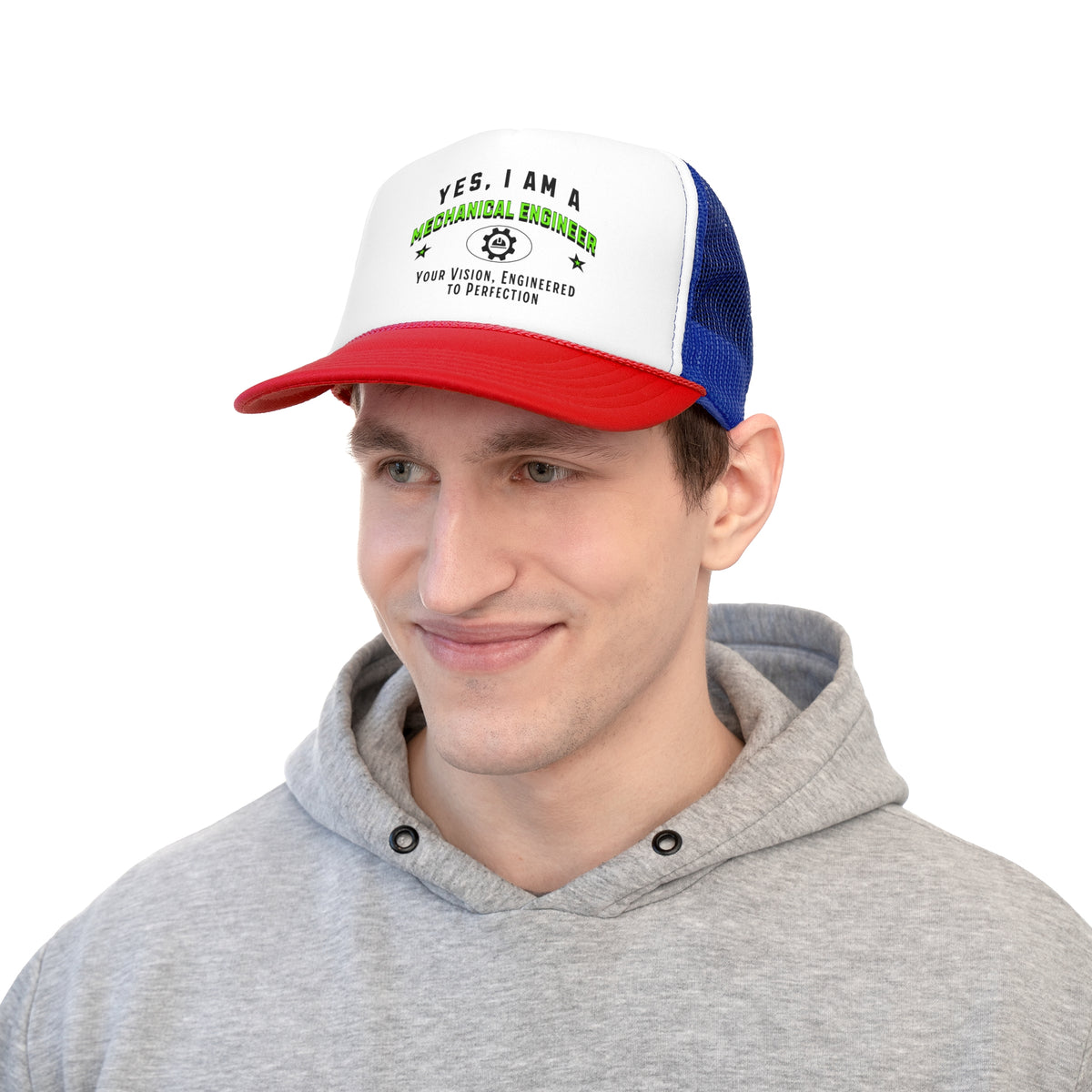 YES, I AM A MECHANICAL ENGINEER&quot; Trucker Hat – Your Vision, Engineered to Perfection | Adjustable Mesh-Back Cap for Engineers