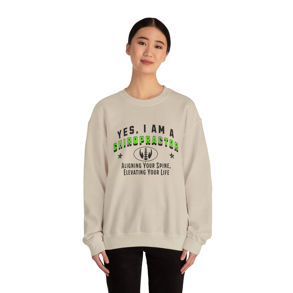 Chiropractor Crewneck Sweatshirt – Cozy Professional Apparel with &#39;Aligning Your Spine, Elevating Your Life&#39; Sloga