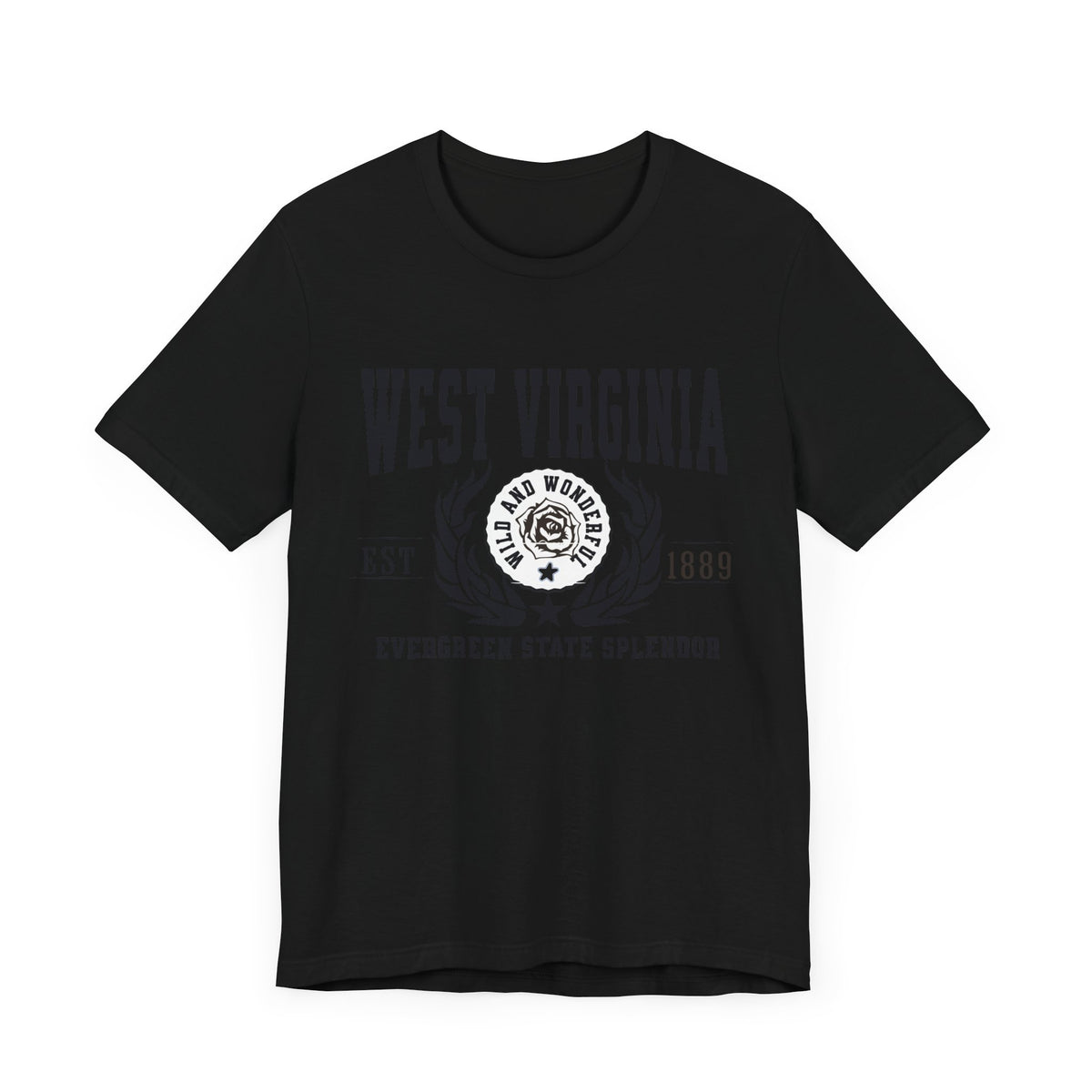 West Virginia State T-Shirt – &quot;Evergreen Mountain Splendor&quot; Slogan Tee, Perfect for Proud West Virginians and Nature Enthusiasts