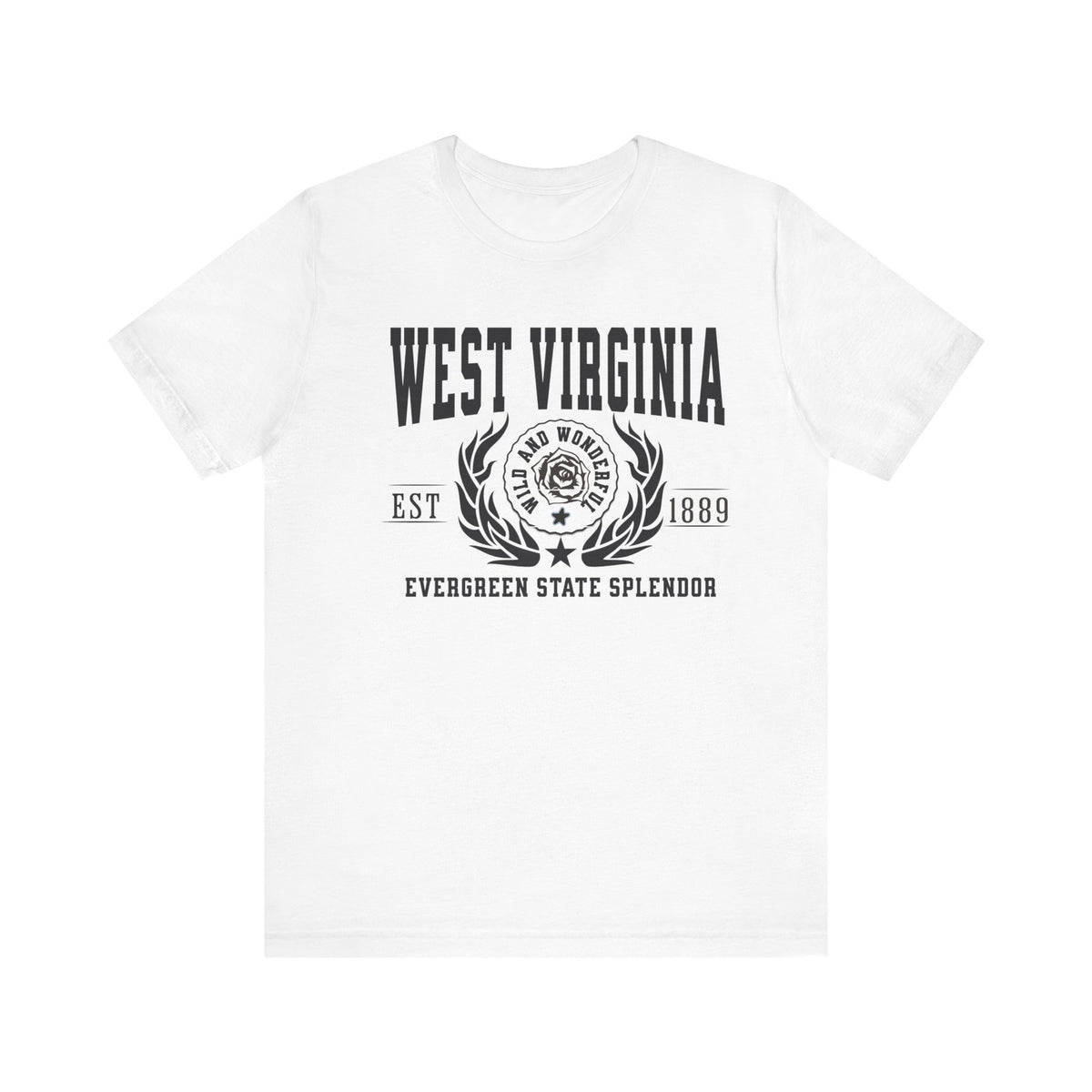 West Virginia State T-Shirt – &quot;Evergreen Mountain Splendor&quot; Slogan Tee, Perfect for Proud West Virginians and Nature Enthusiasts