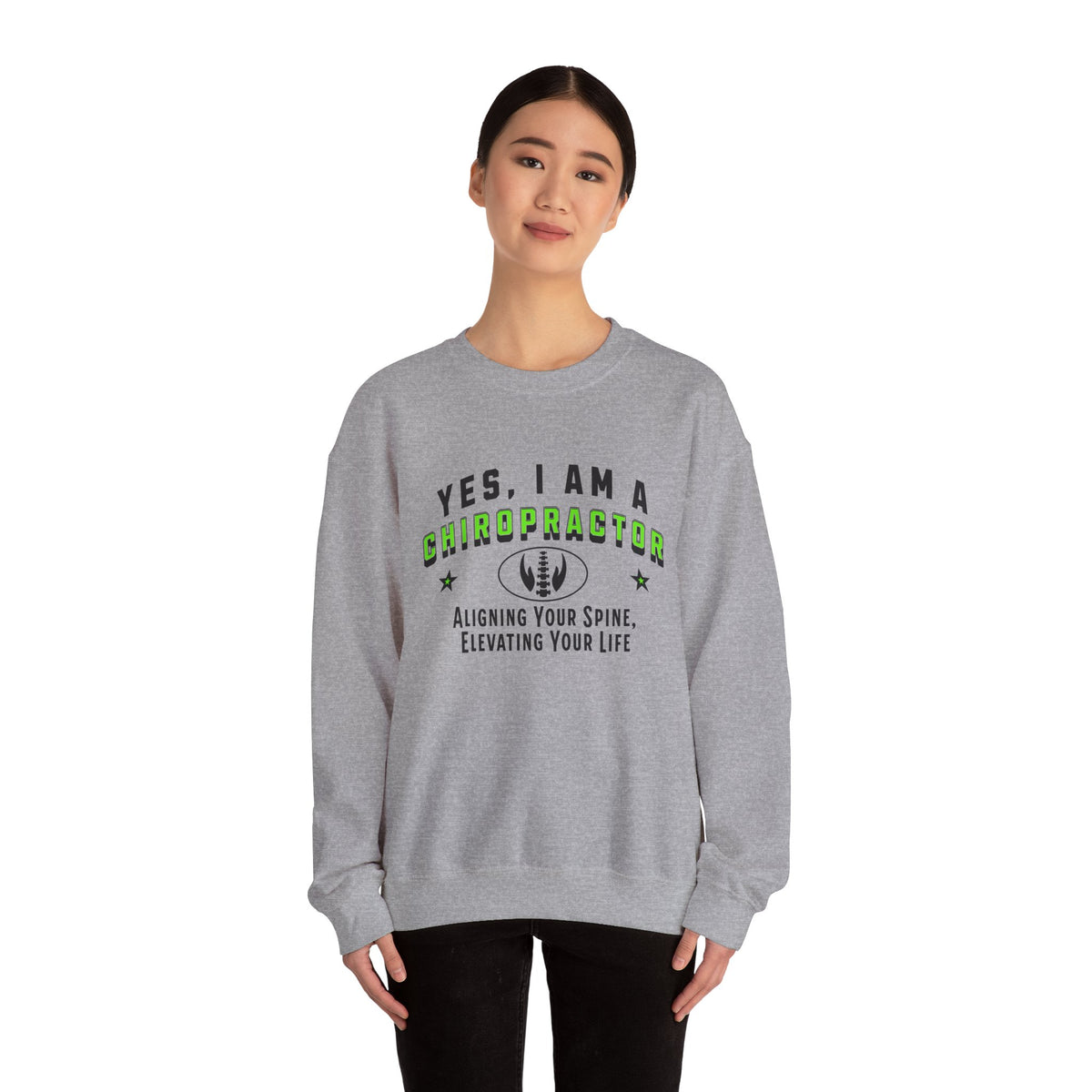 Chiropractor Crewneck Sweatshirt – Cozy Professional Apparel with &#39;Aligning Your Spine, Elevating Your Life&#39; Sloga