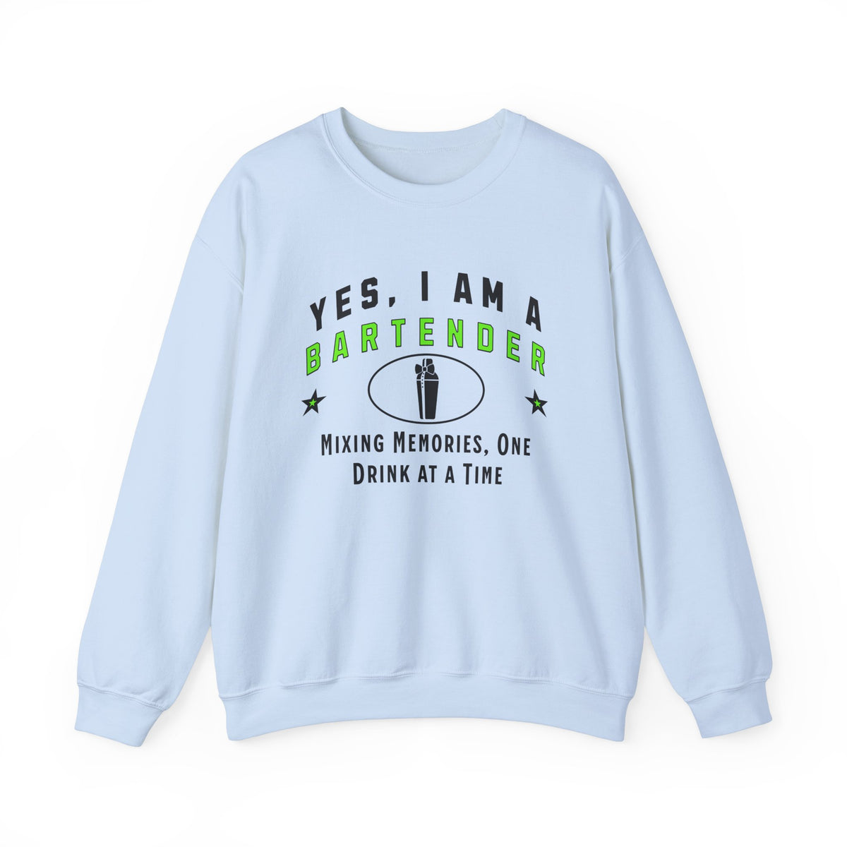 Bartender Crewneck Sweatshirt – Comfortable Apparel with &#39;Mixing Memories, One Drink at a Time&#39; Slogan