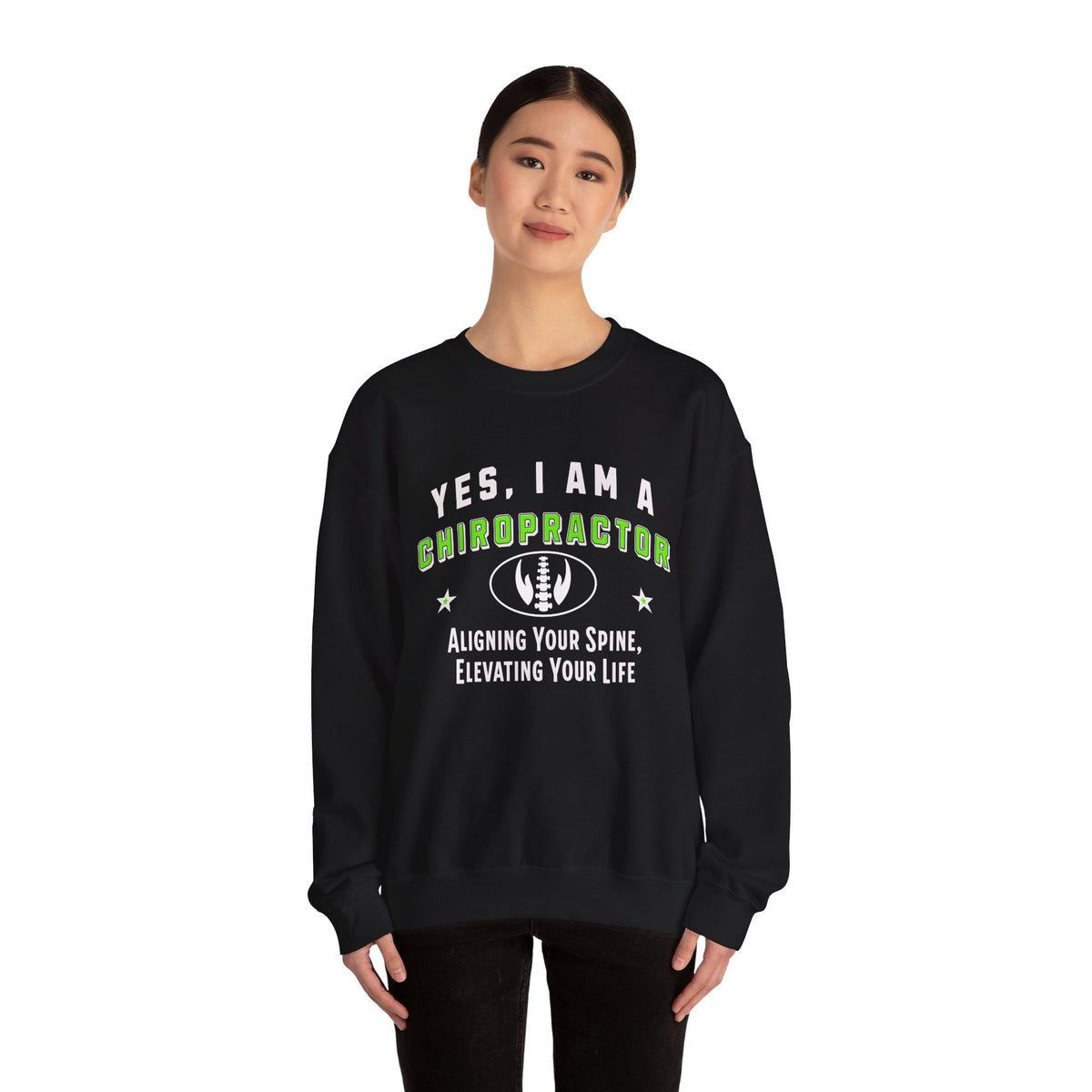 Chiropractor Crewneck Sweatshirt – Cozy Professional Apparel with &#39;Aligning Your Spine, Elevating Your Life&#39; Sloga