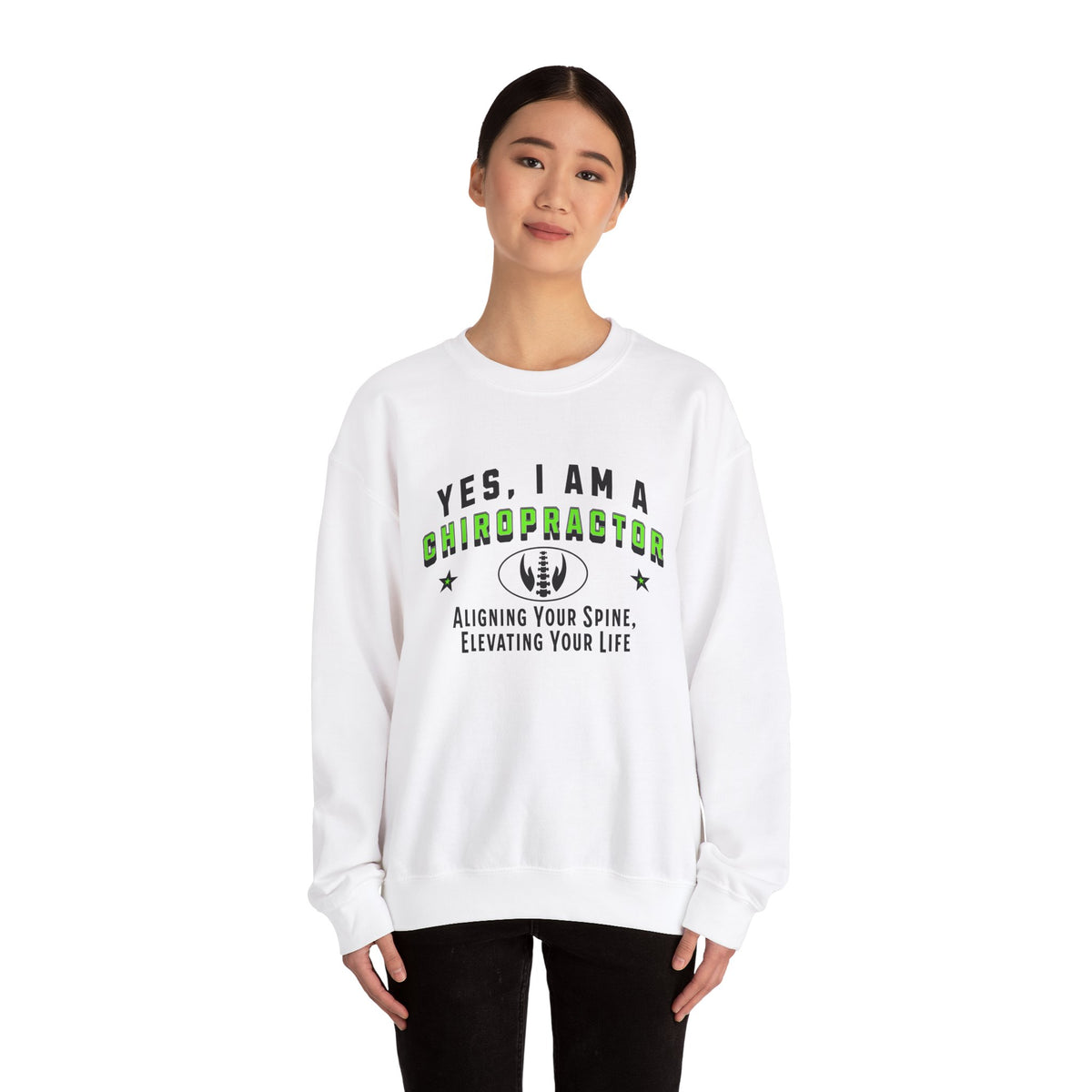 Chiropractor Crewneck Sweatshirt – Cozy Professional Apparel with &#39;Aligning Your Spine, Elevating Your Life&#39; Sloga