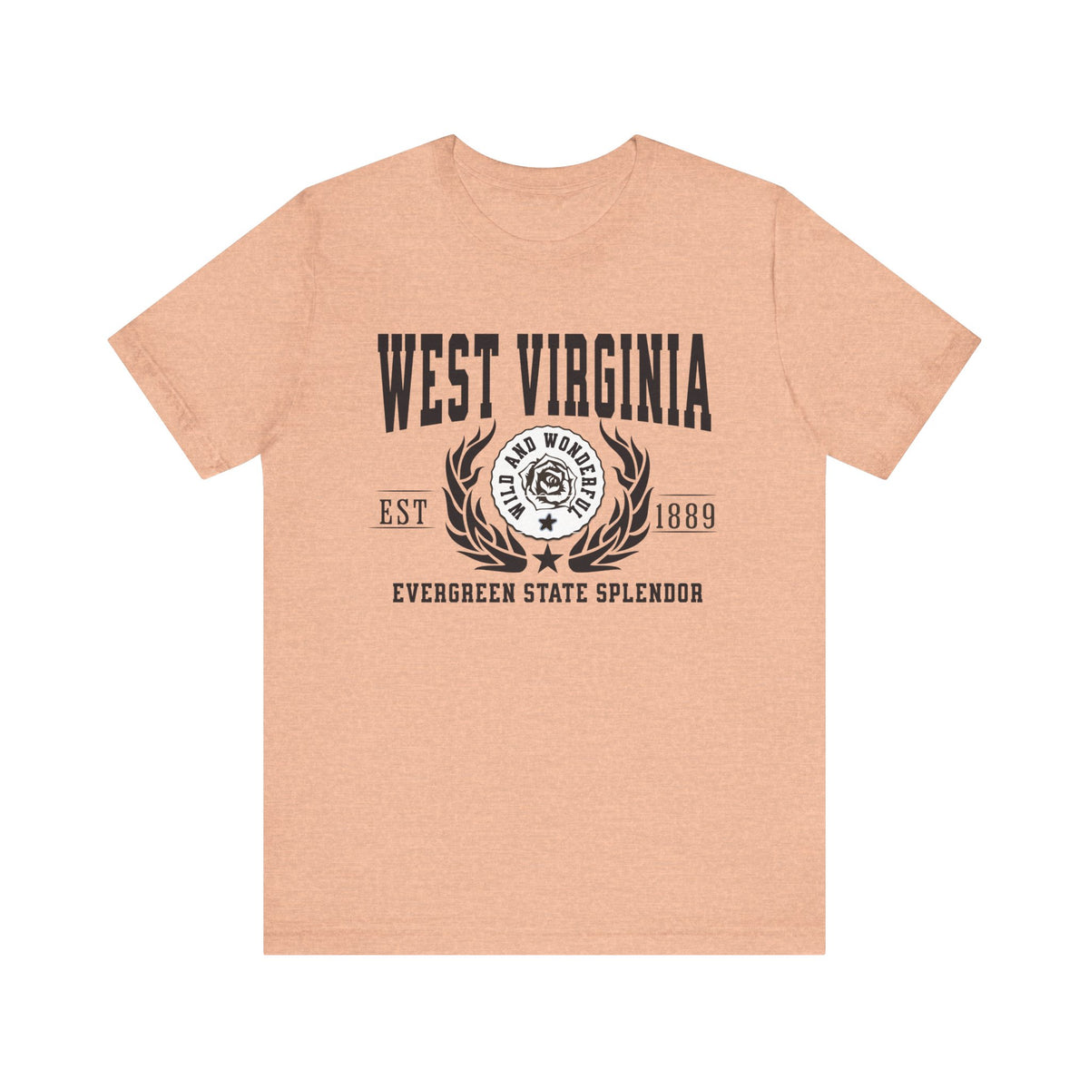 West Virginia State T-Shirt – &quot;Evergreen Mountain Splendor&quot; Slogan Tee, Perfect for Proud West Virginians and Nature Enthusiasts