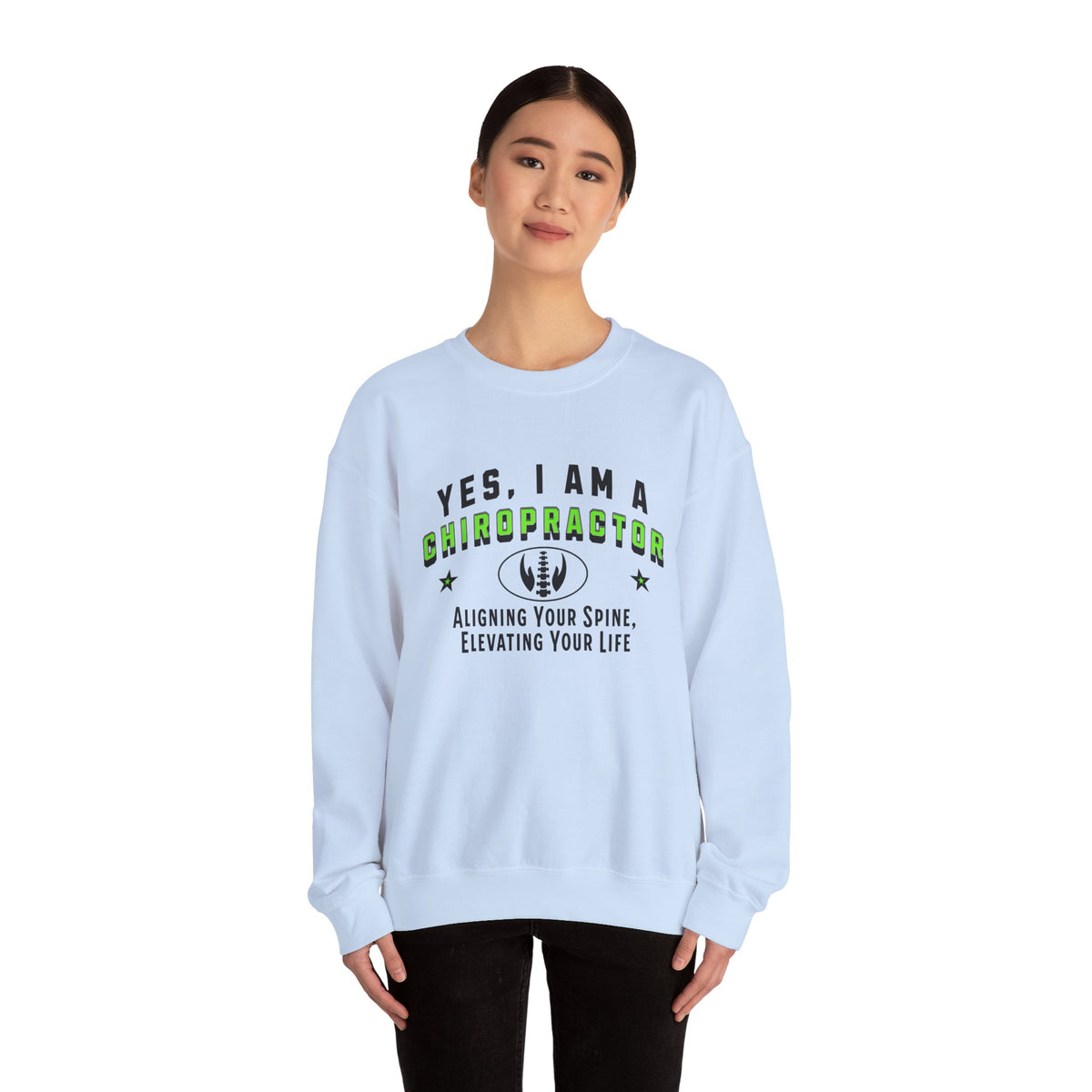 Chiropractor Crewneck Sweatshirt – Cozy Professional Apparel with &#39;Aligning Your Spine, Elevating Your Life&#39; Sloga