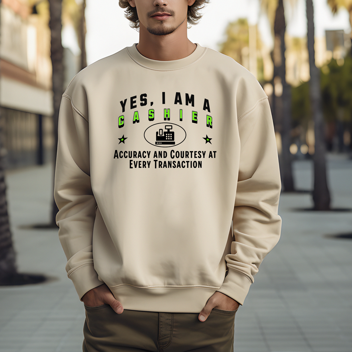 YES, I AM A CASHIER Crewneck Sweatshirt – Accuracy and Courtesy at Every Transaction