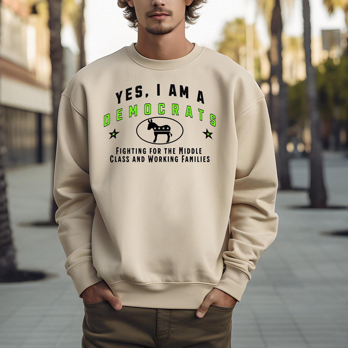 YES, I AM A DEMOCRAT – Crewneck Sweatshirt for Proud Advocates of the Middle Class &amp; Working Families