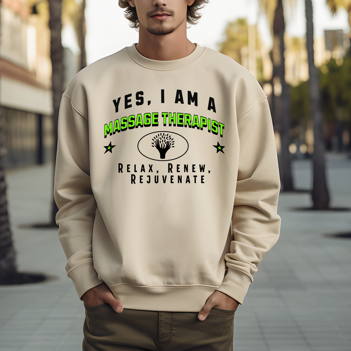 YES, I AM A MASSAGE THERAPIST – Crewneck Sweatshirt for Wellness Experts Committed to Relaxation and Renewal