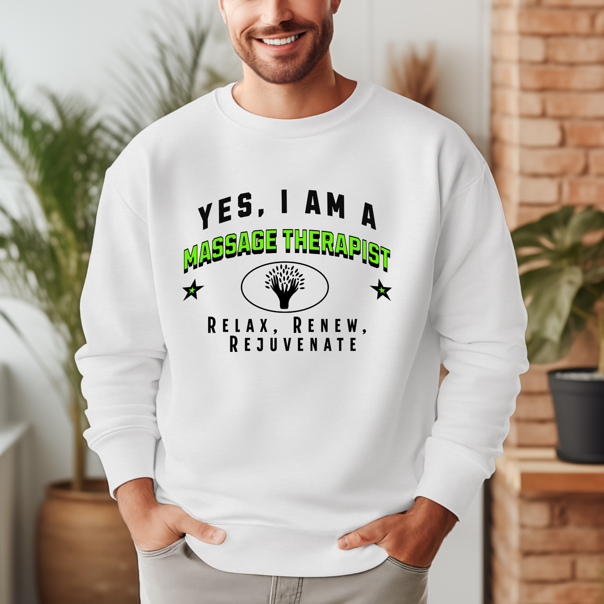 YES, I AM A MASSAGE THERAPIST – Crewneck Sweatshirt for Wellness Experts Committed to Relaxation and Renewal