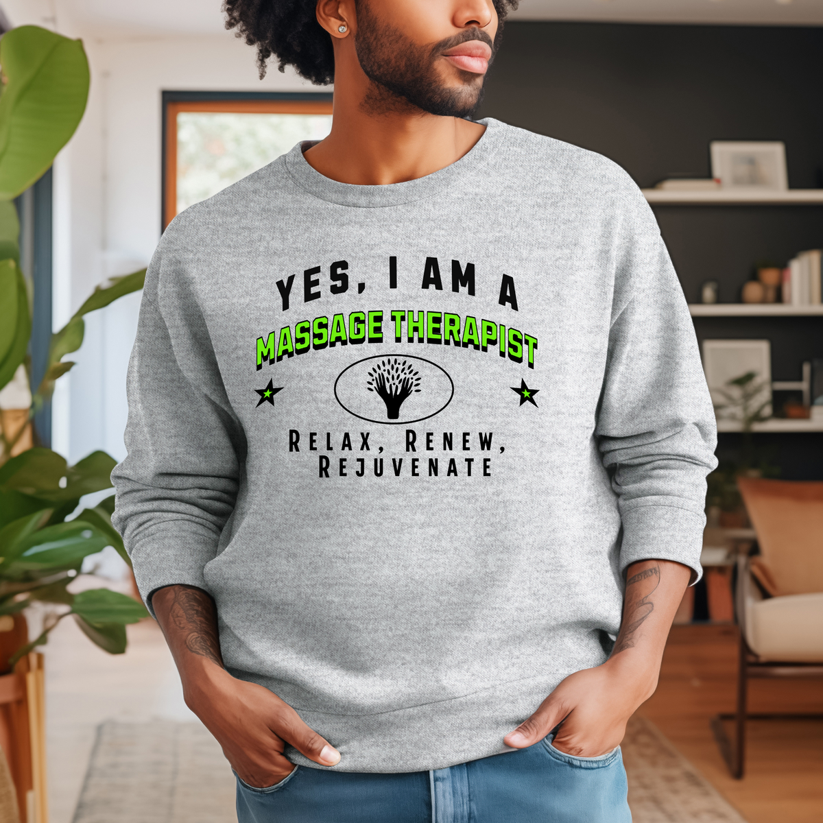 YES, I AM A MASSAGE THERAPIST – Crewneck Sweatshirt for Wellness Experts Committed to Relaxation and Renewal