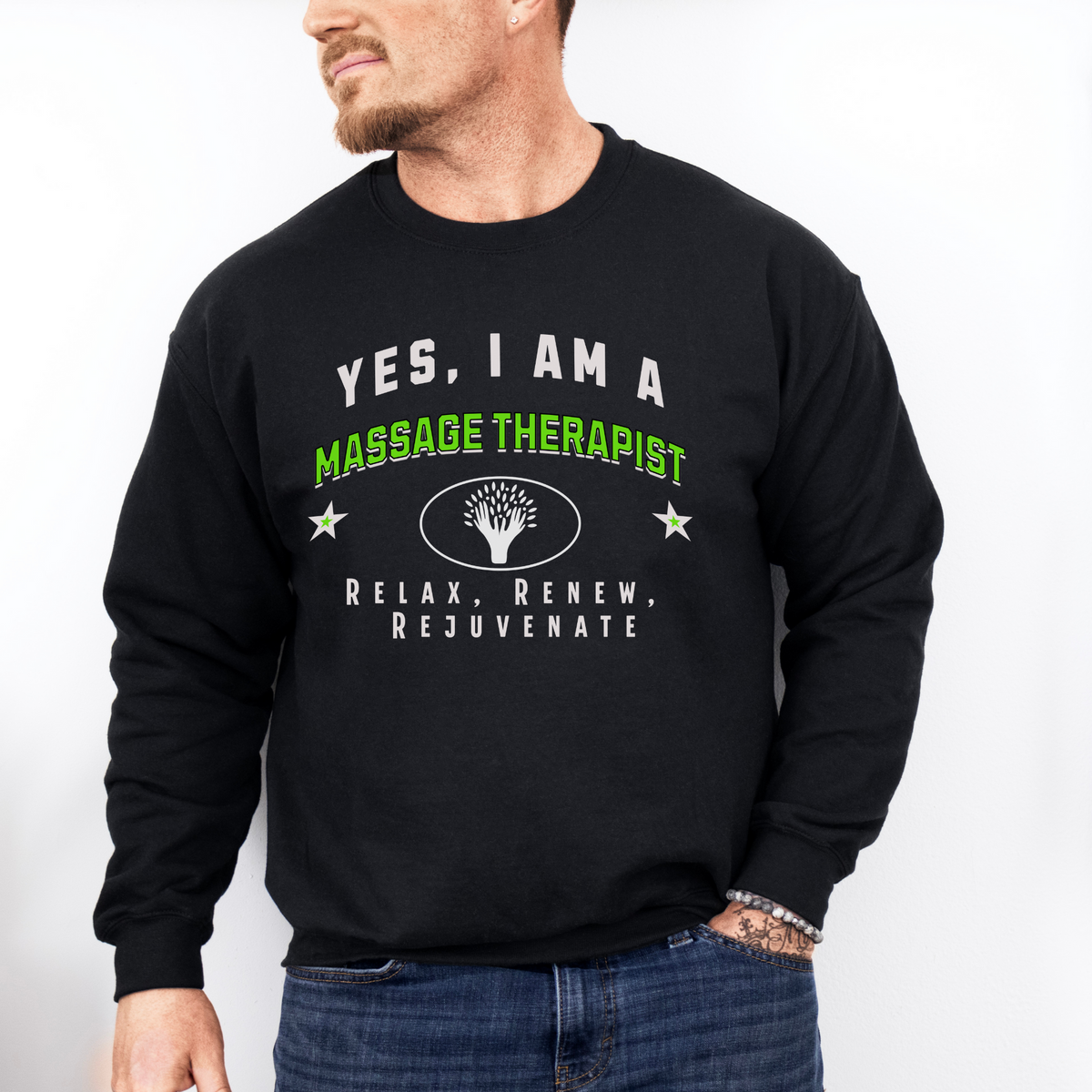 YES, I AM A MASSAGE THERAPIST – Crewneck Sweatshirt for Wellness Experts Committed to Relaxation and Renewal