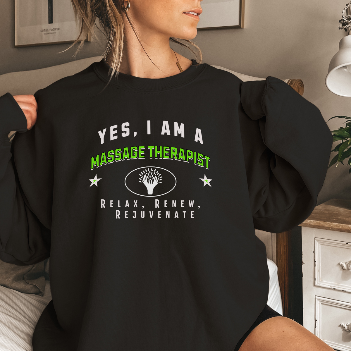 YES, I AM A MASSAGE THERAPIST – Crewneck Sweatshirt for Wellness Experts Committed to Relaxation and Renewal