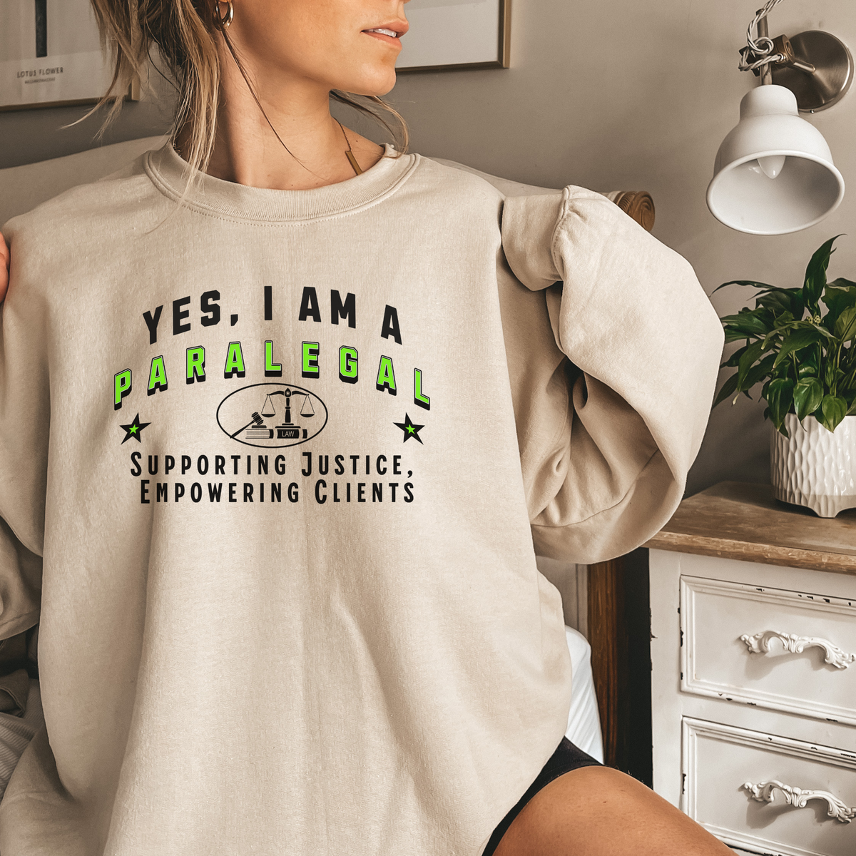 Paralegal Crewneck Sweatshirt – &quot;YES, I AM A PARALEGAL. Supporting Justice, Empowering Clients