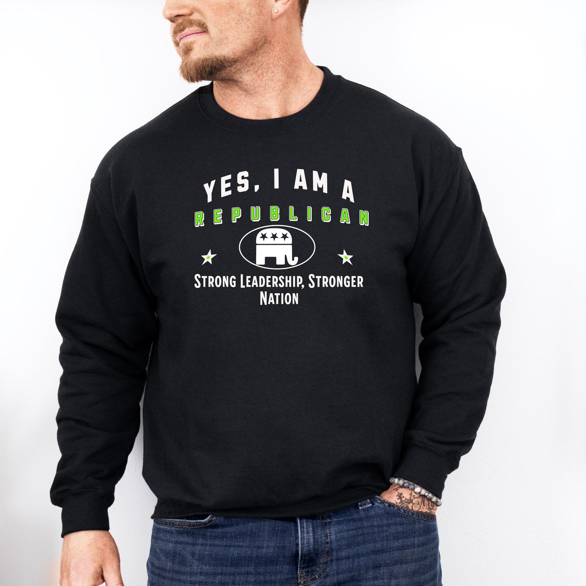 YES, I AM A REPUBLICAN&quot; Crewneck Sweatshirt – Strong Leadership, Stronger Nation