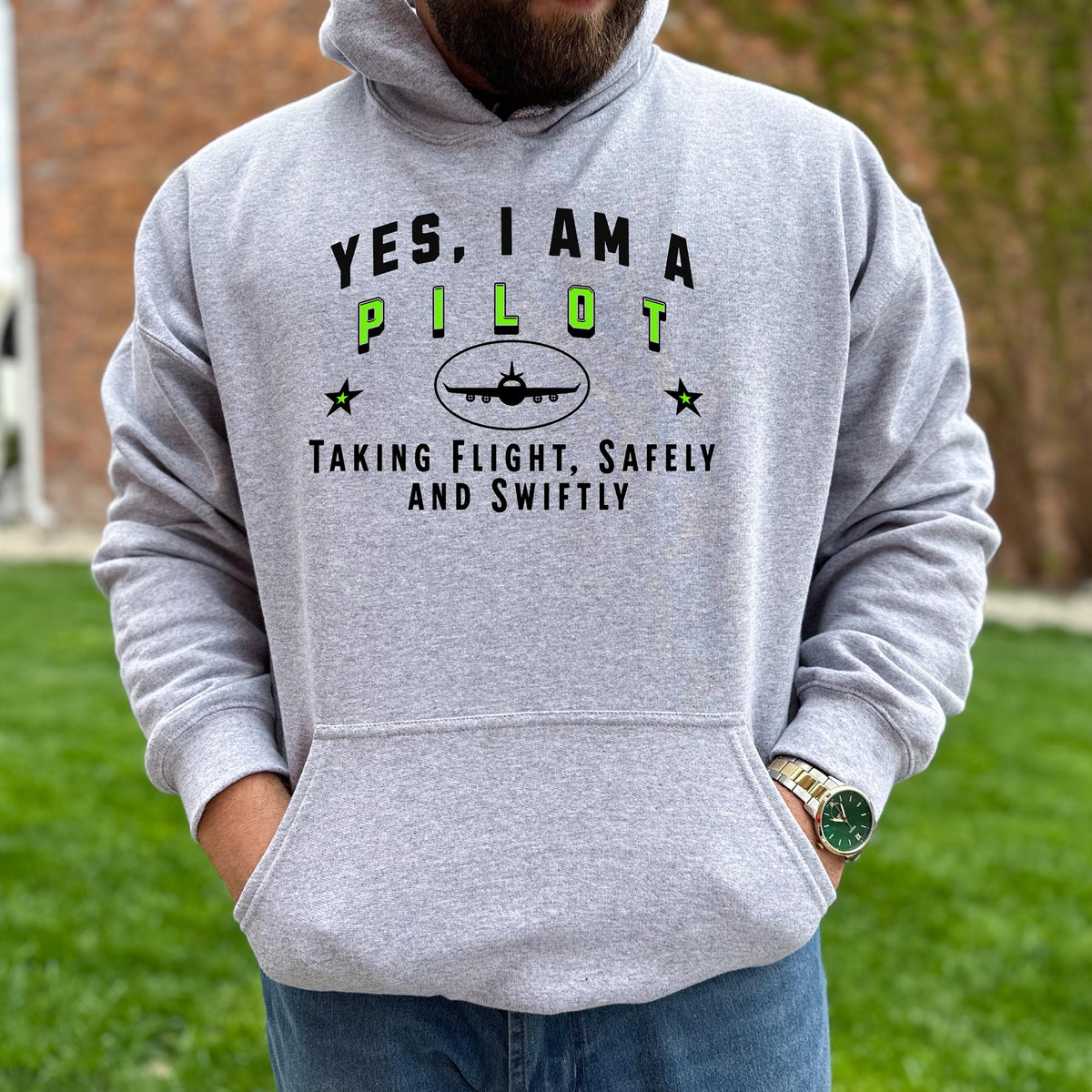 Pilot Hoodie - &#39;YES, I AM A PILOT&#39; Unisex Sweatshirt | Taking Flight, Safely and Swiftly | Aviation Gift for Pilots