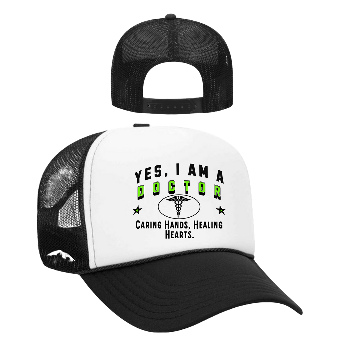 YES, I AM A DOCTOR&quot; Trucker Hat – Caring Hands, Healing Hearts | Adjustable Mesh-Back Cap for Medical Professionals