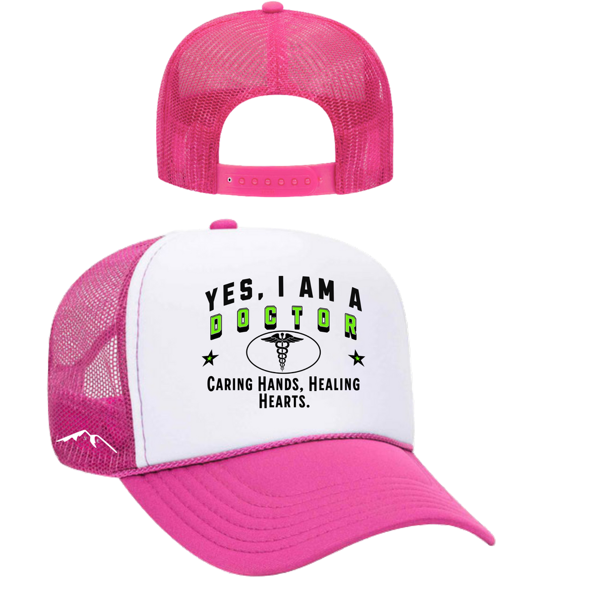 YES, I AM A DOCTOR&quot; Trucker Hat – Caring Hands, Healing Hearts | Adjustable Mesh-Back Cap for Medical Professionals