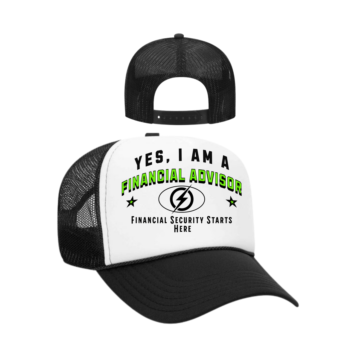 YES, I AM A FINANCIAL ADVISOR&quot; Trucker Hat – Financial Security Starts Here | Adjustable Mesh-Back Cap for Finance Professionals