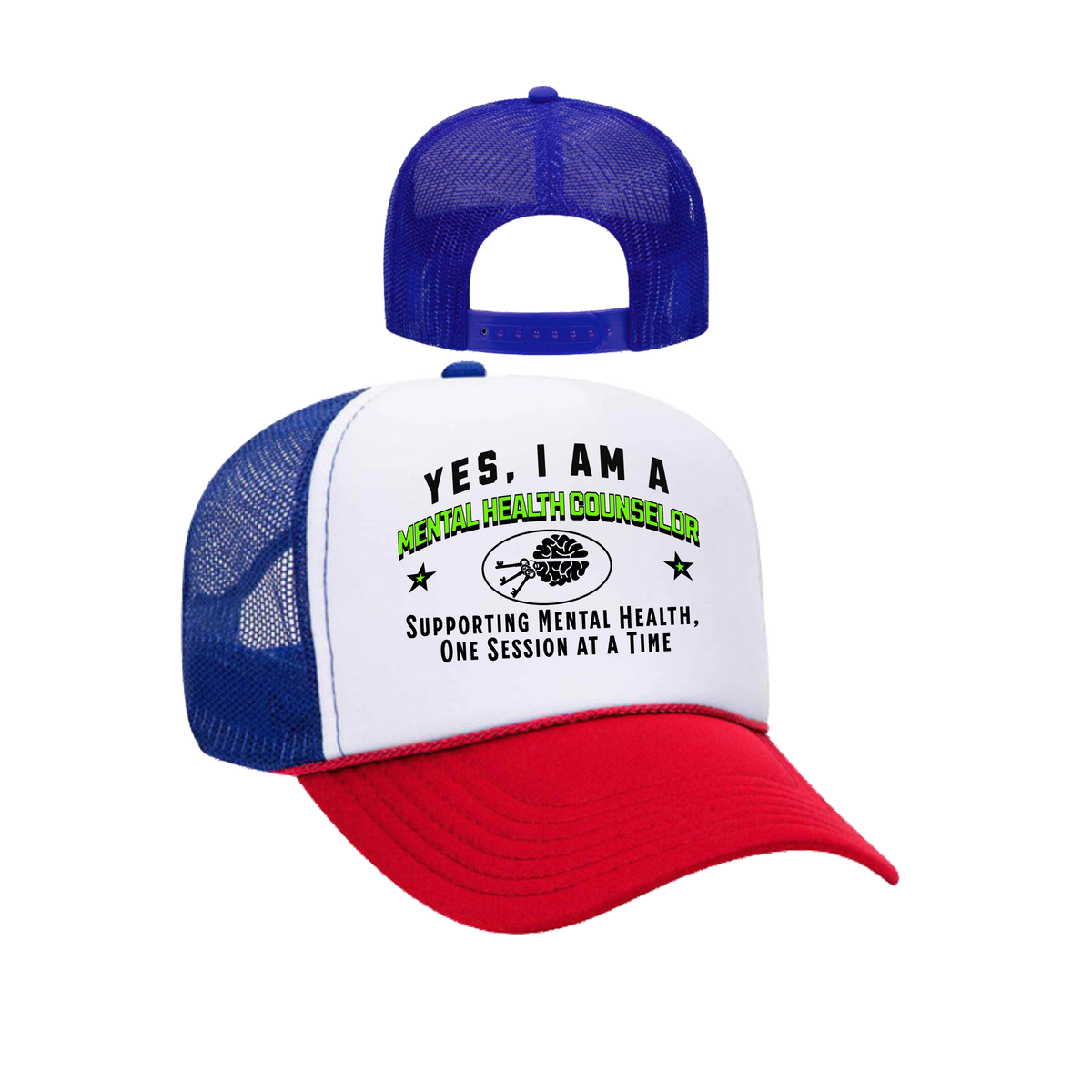 YES, I AM A MENTAL HEALTH COUNSELOR&quot; Trucker Hat – Supporting Mental Health, One Session at a Time | Adjustable Mesh-Back Cap for Counselors