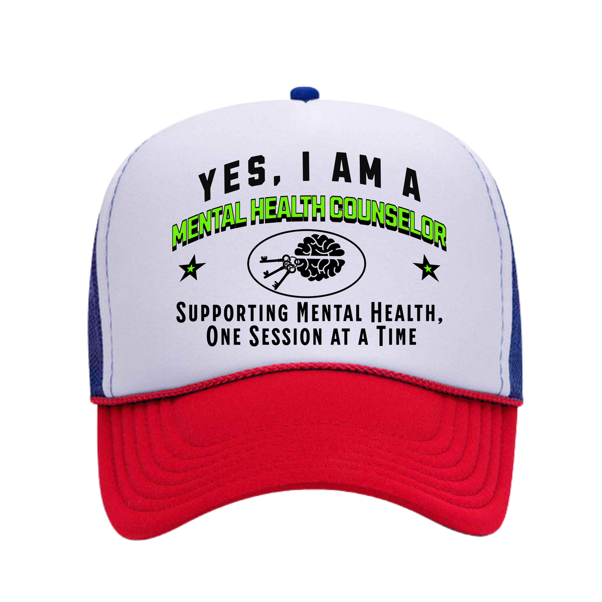 YES, I AM A MENTAL HEALTH COUNSELOR&quot; Trucker Hat – Supporting Mental Health, One Session at a Time | Adjustable Mesh-Back Cap for Counselors