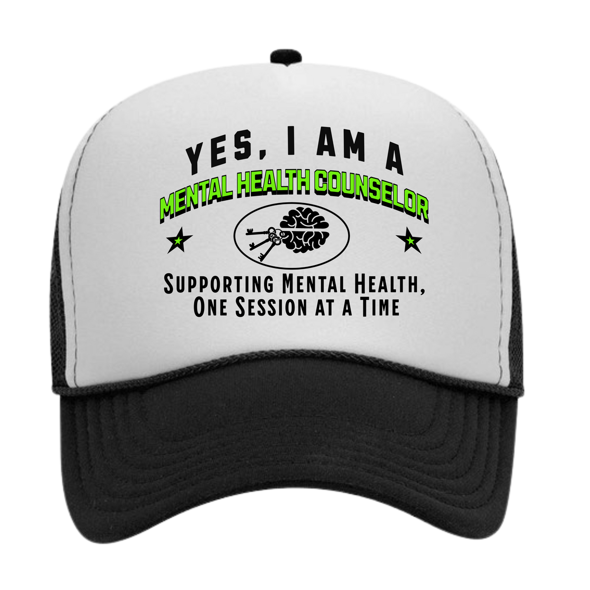 YES, I AM A MENTAL HEALTH COUNSELOR&quot; Trucker Hat – Supporting Mental Health, One Session at a Time | Adjustable Mesh-Back Cap for Counselors