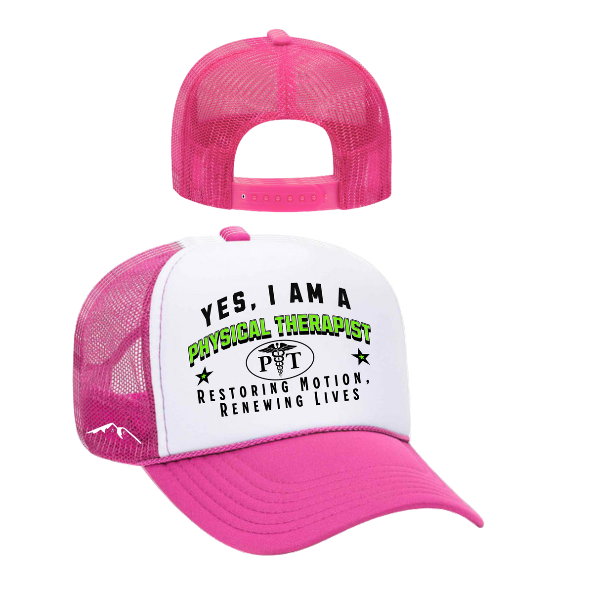 YES, I AM A PHYSICAL THERAPIST&quot; Trucker Hat – Restoring Motion, Renewing Lives | Adjustable Mesh-Back Cap for Rehab Professionals