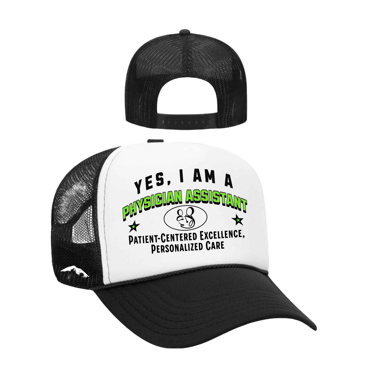 YES, I AM A PHYSICIAN ASSISTANT&quot; Trucker Hat – Patient-Centered Excellence, Personalized Care | Adjustable Mesh-Back Cap for Medical Professionals