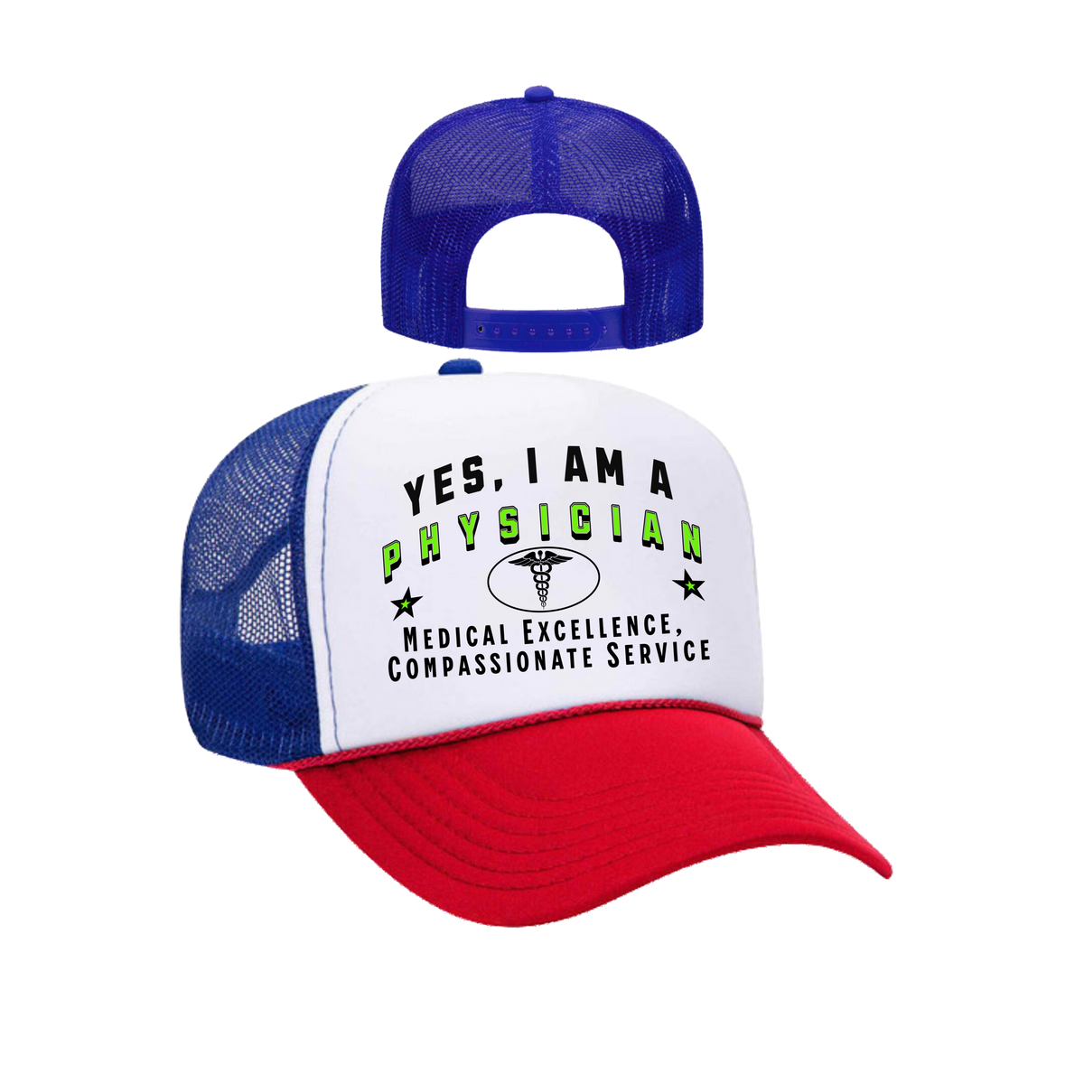 YES, I AM A PHYSICIAN&quot; Trucker Hat – Medical Excellence, Compassionate Service | Adjustable Mesh-Back Cap for Healthcare Leaders