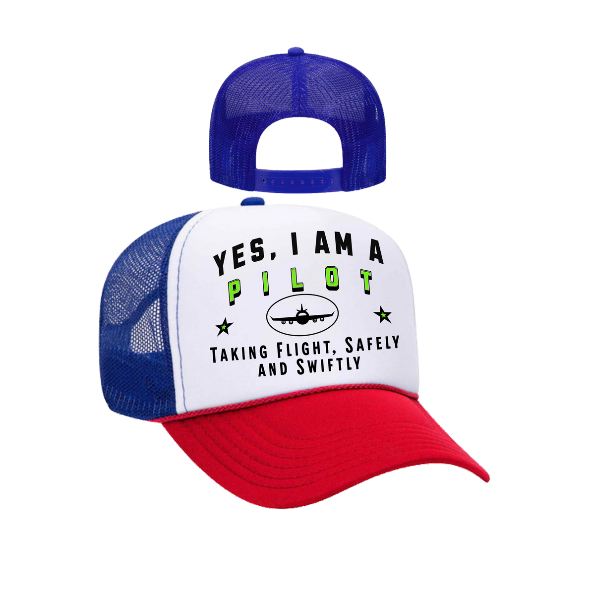 YES, I AM A PILOT&quot; Trucker Hat – Taking Flight, Safely and Swiftly | Adjustable Mesh-Back Cap for Aviation Professionals