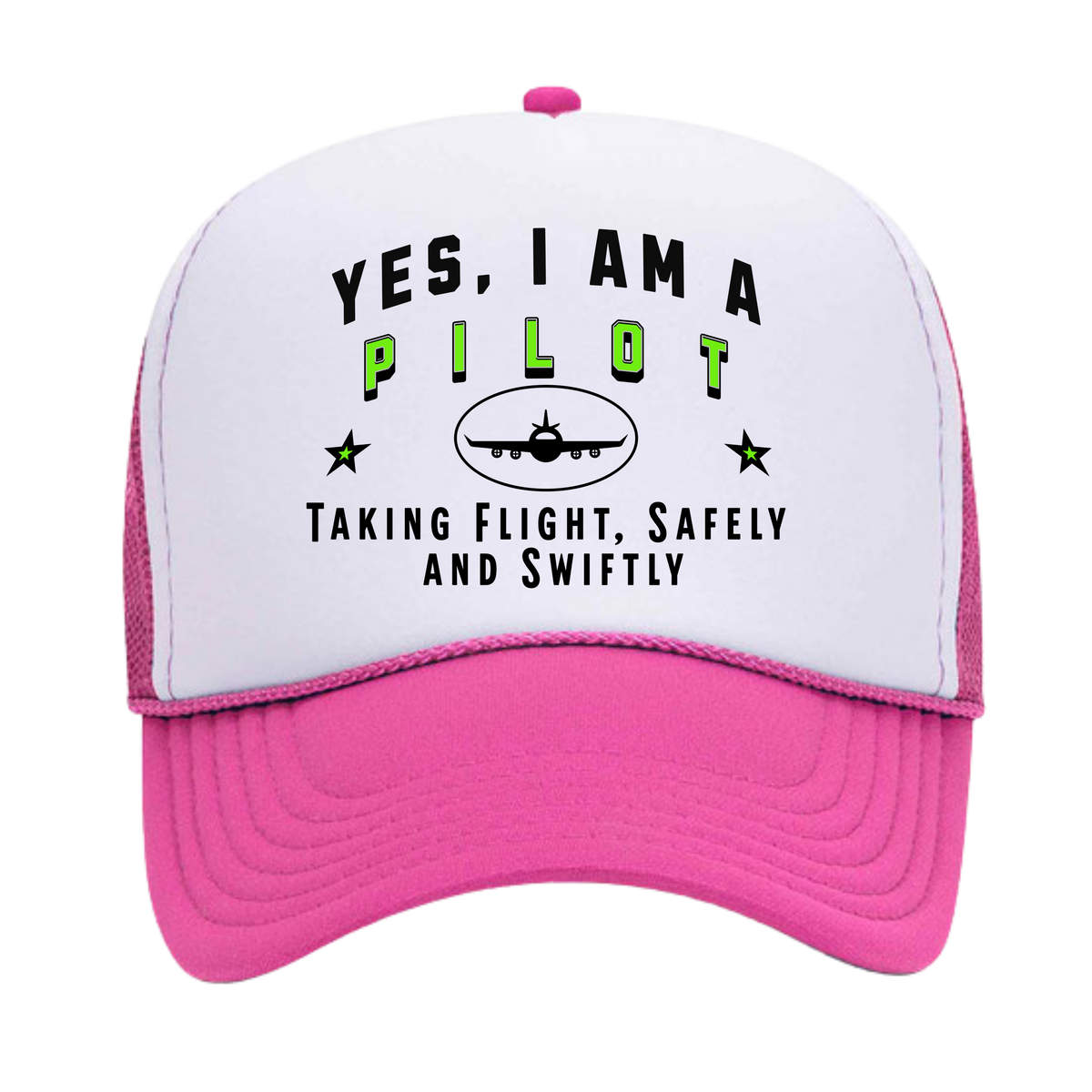 YES, I AM A PILOT&quot; Trucker Hat – Taking Flight, Safely and Swiftly | Adjustable Mesh-Back Cap for Aviation Professionals