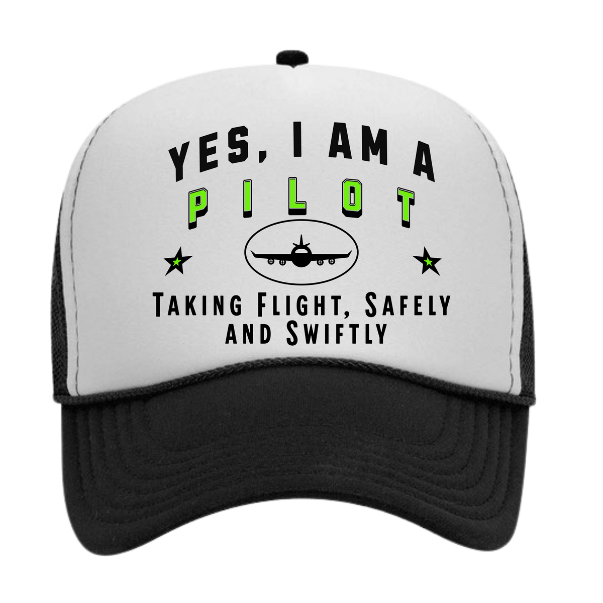 YES, I AM A PILOT&quot; Trucker Hat – Taking Flight, Safely and Swiftly | Adjustable Mesh-Back Cap for Aviation Professionals