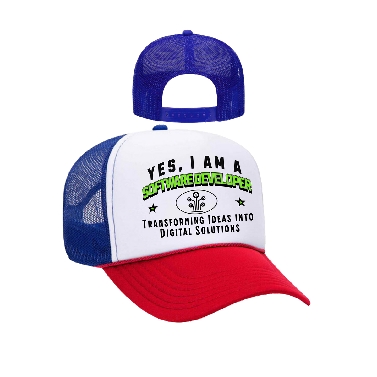 YES, I AM A SOFTWARE DEVELOPER&quot; Trucker Hat – Transforming Ideas into Digital Solutions | Adjustable Mesh-Back Cap for Tech Enthusiasts