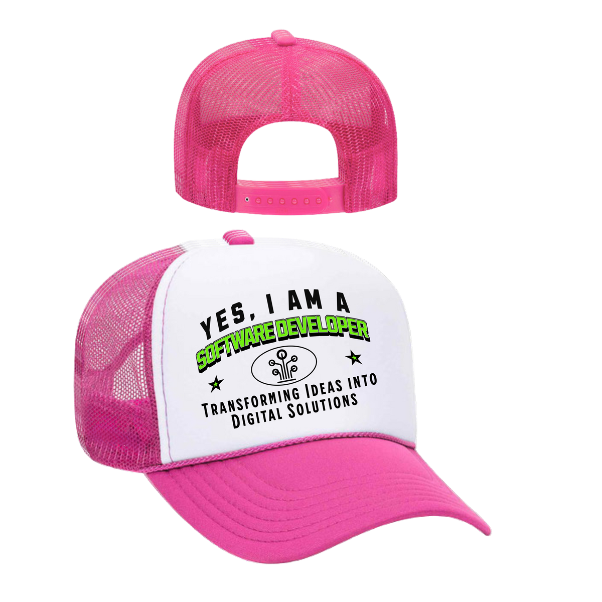 YES, I AM A SOFTWARE DEVELOPER&quot; Trucker Hat – Transforming Ideas into Digital Solutions | Adjustable Mesh-Back Cap for Tech Enthusiasts