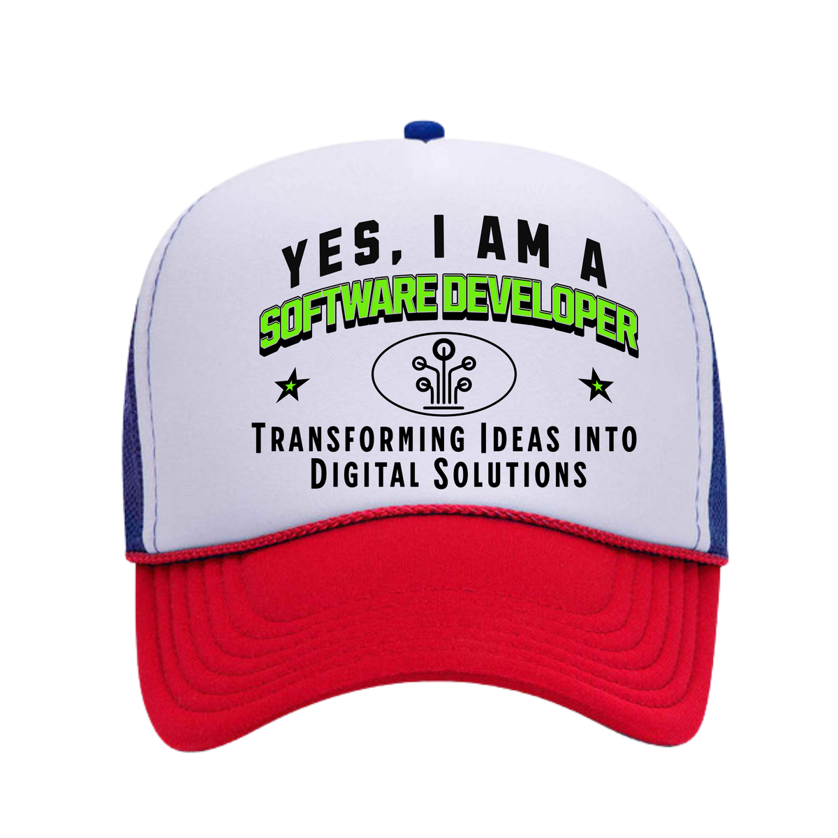 YES, I AM A SOFTWARE DEVELOPER&quot; Trucker Hat – Transforming Ideas into Digital Solutions | Adjustable Mesh-Back Cap for Tech Enthusiasts