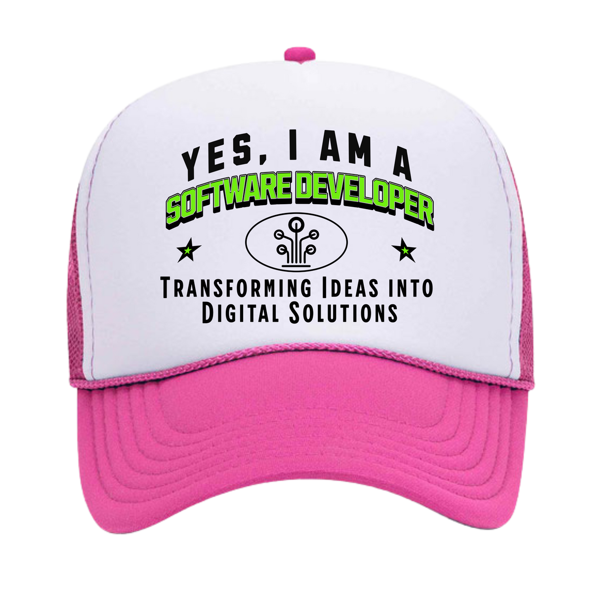 YES, I AM A SOFTWARE DEVELOPER&quot; Trucker Hat – Transforming Ideas into Digital Solutions | Adjustable Mesh-Back Cap for Tech Enthusiasts