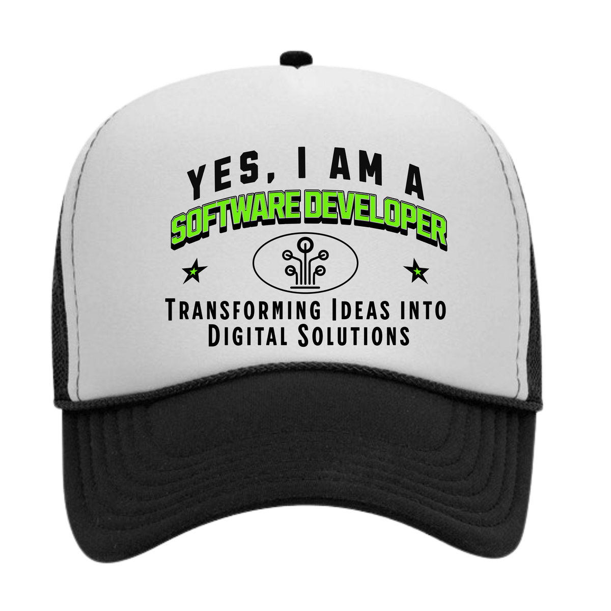 YES, I AM A SOFTWARE DEVELOPER&quot; Trucker Hat – Transforming Ideas into Digital Solutions | Adjustable Mesh-Back Cap for Tech Enthusiasts