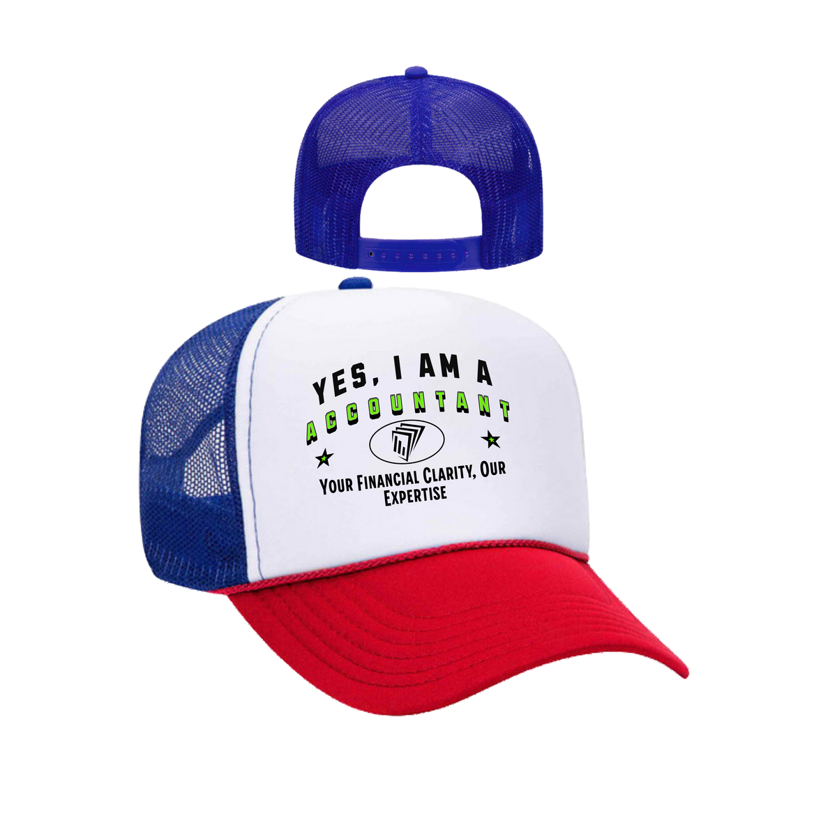 YES, I AM AN ACCOUNTANT&quot; Trucker Hat – Your Financial Clarity, Our Expertise | Adjustable Mesh-Back Cap for Financial Professionals