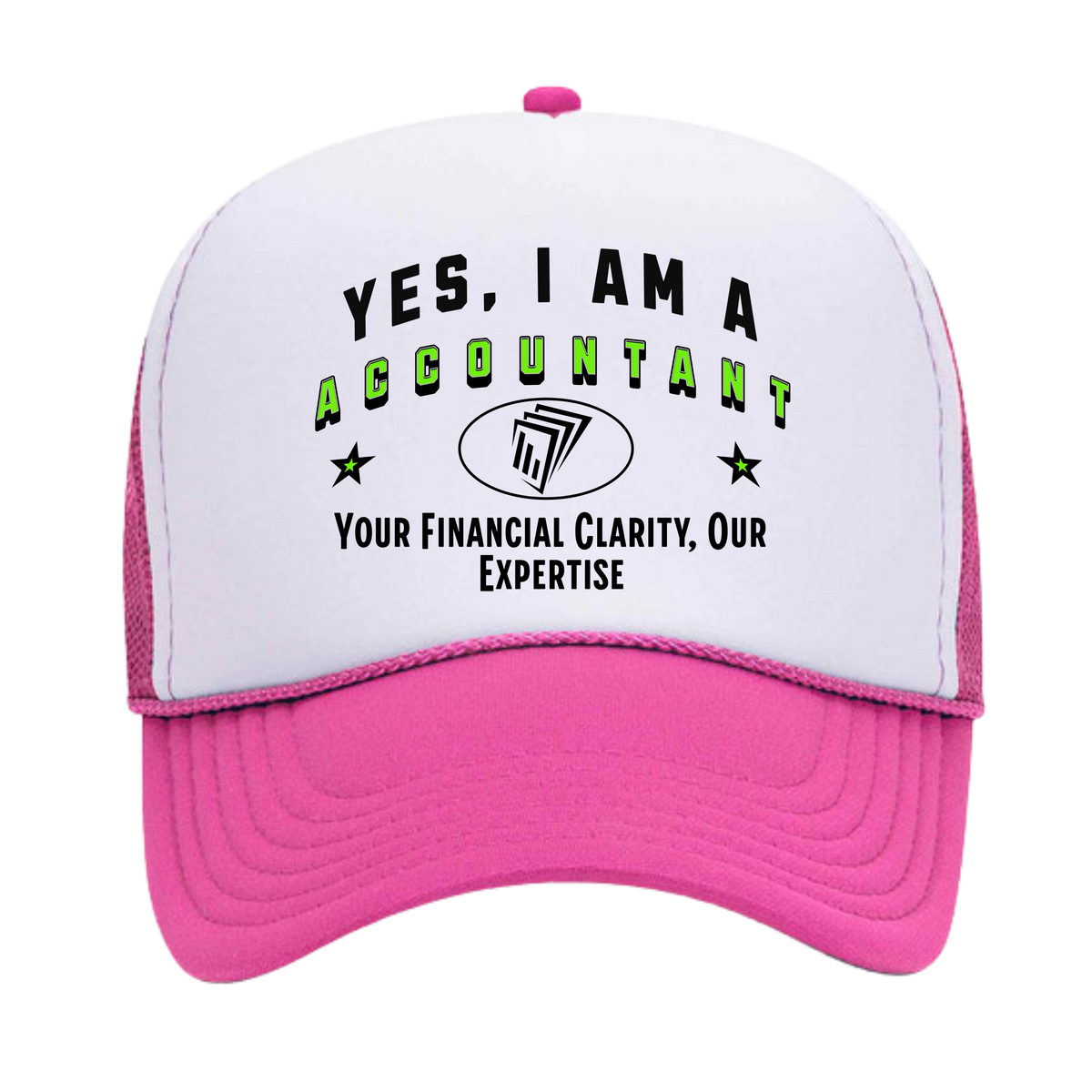 YES, I AM AN ACCOUNTANT&quot; Trucker Hat – Your Financial Clarity, Our Expertise | Adjustable Mesh-Back Cap for Financial Professionals