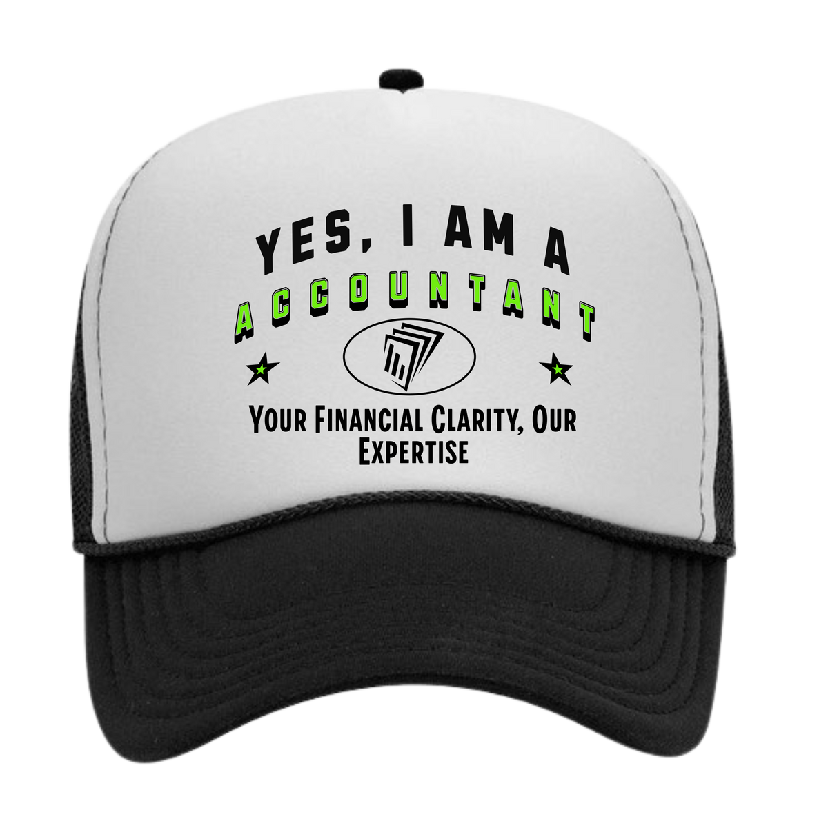 YES, I AM AN ACCOUNTANT&quot; Trucker Hat – Your Financial Clarity, Our Expertise | Adjustable Mesh-Back Cap for Financial Professionals