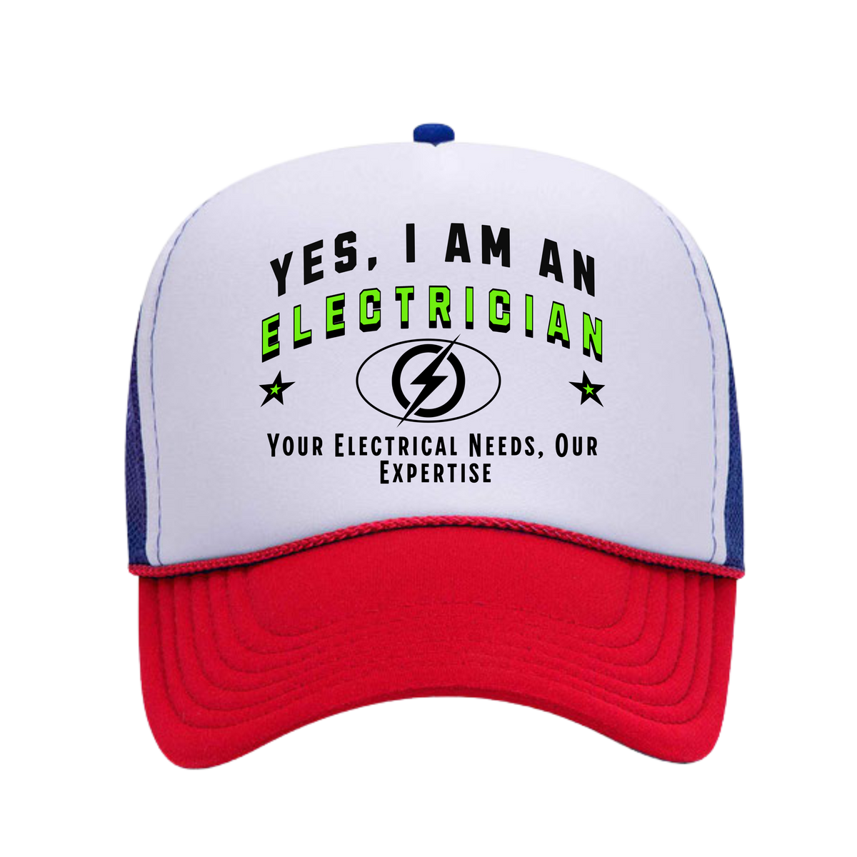 YES, I AM AN ELECTRICIAN&quot; Trucker Hat – Your Electrical Needs, Our Expertise | Adjustable Mesh-Back Cap for Skilled Professionals