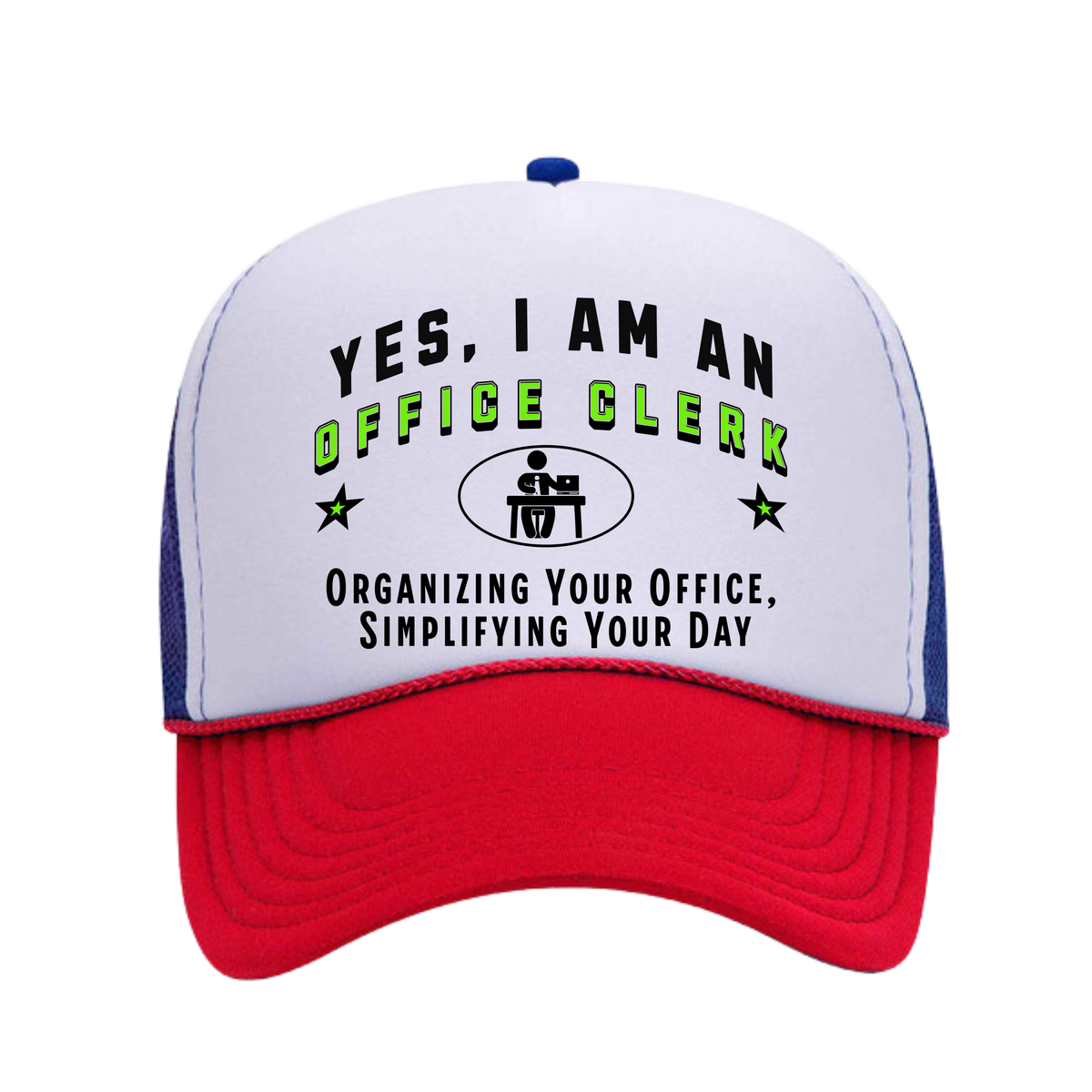 YES, I AM AN OFFICE CLERK&quot; Trucker Hat – Organizing Your Office, Simplifying Your Day | Adjustable Mesh-Back Cap for Administrative Professionals